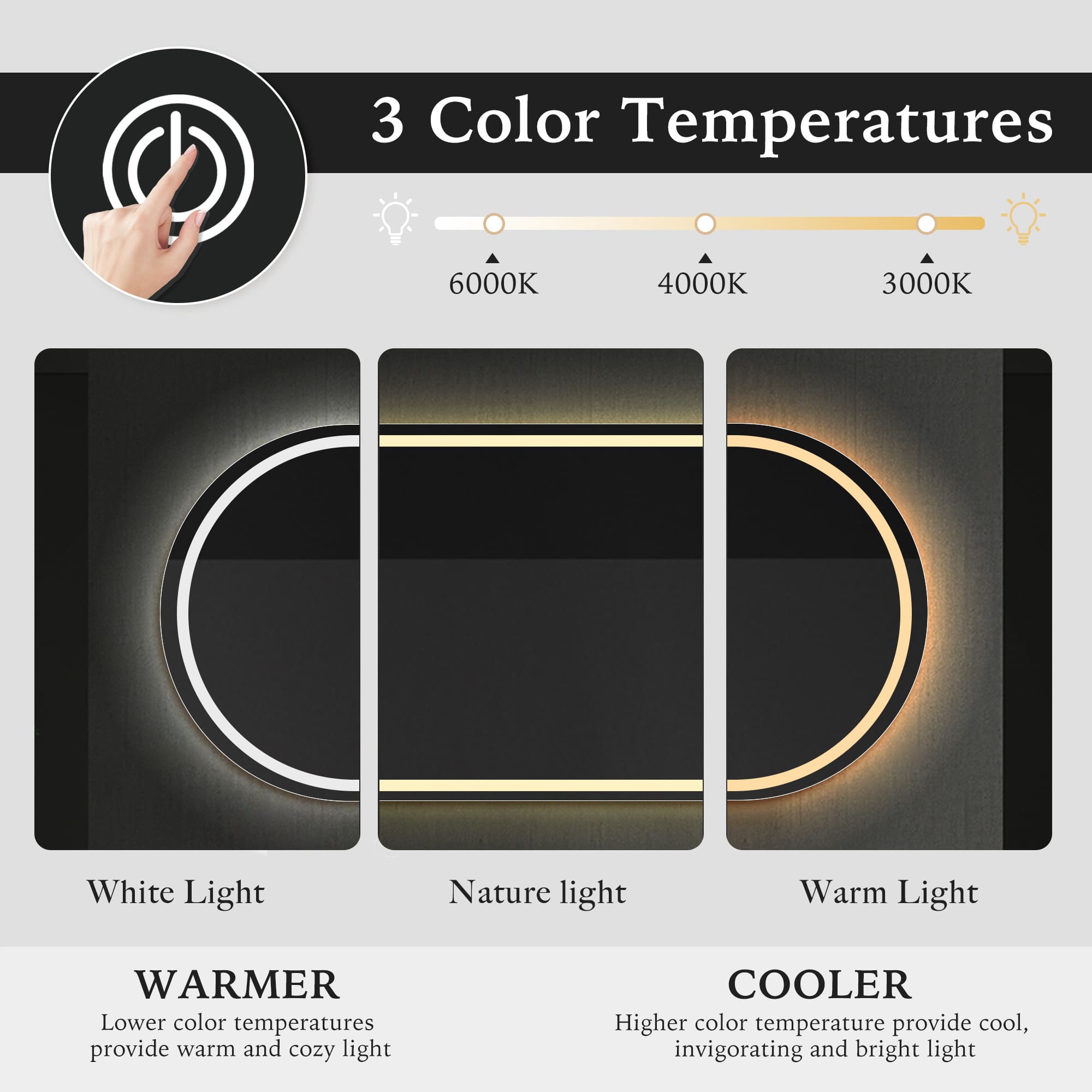 ERIS Oval LED Mirror Color Temperatures