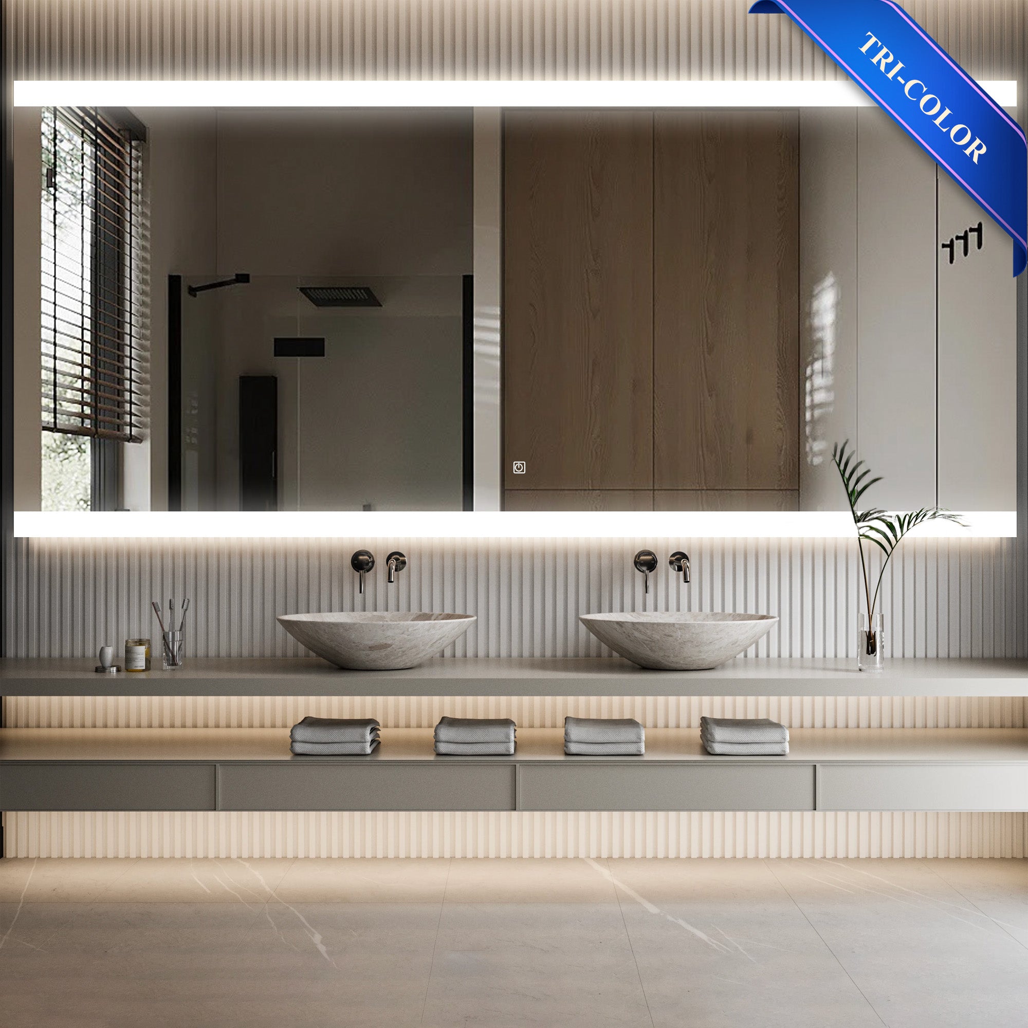 110"W*50"H VENUS Custom LED Mirror with Tri-color