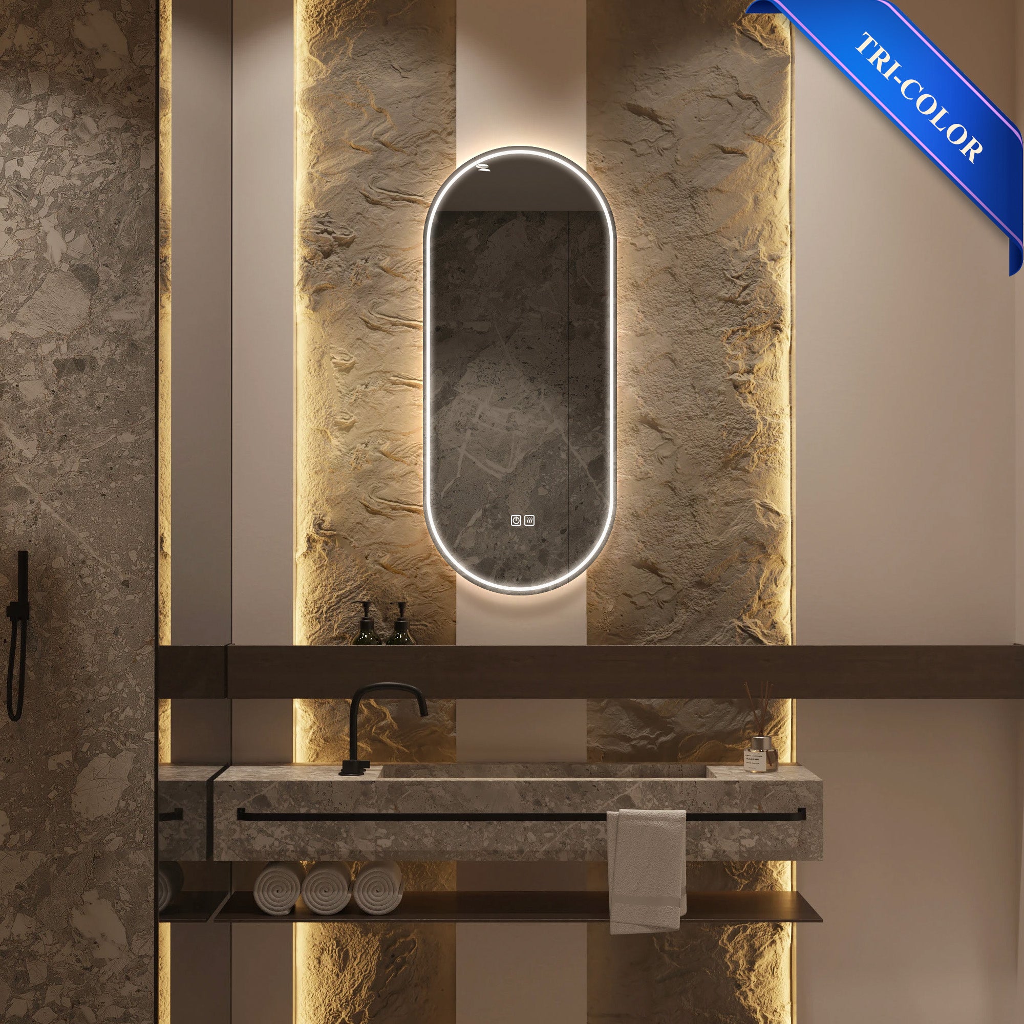20"W*46"H ERIS Oval Custom LED Mirror with Tri-color