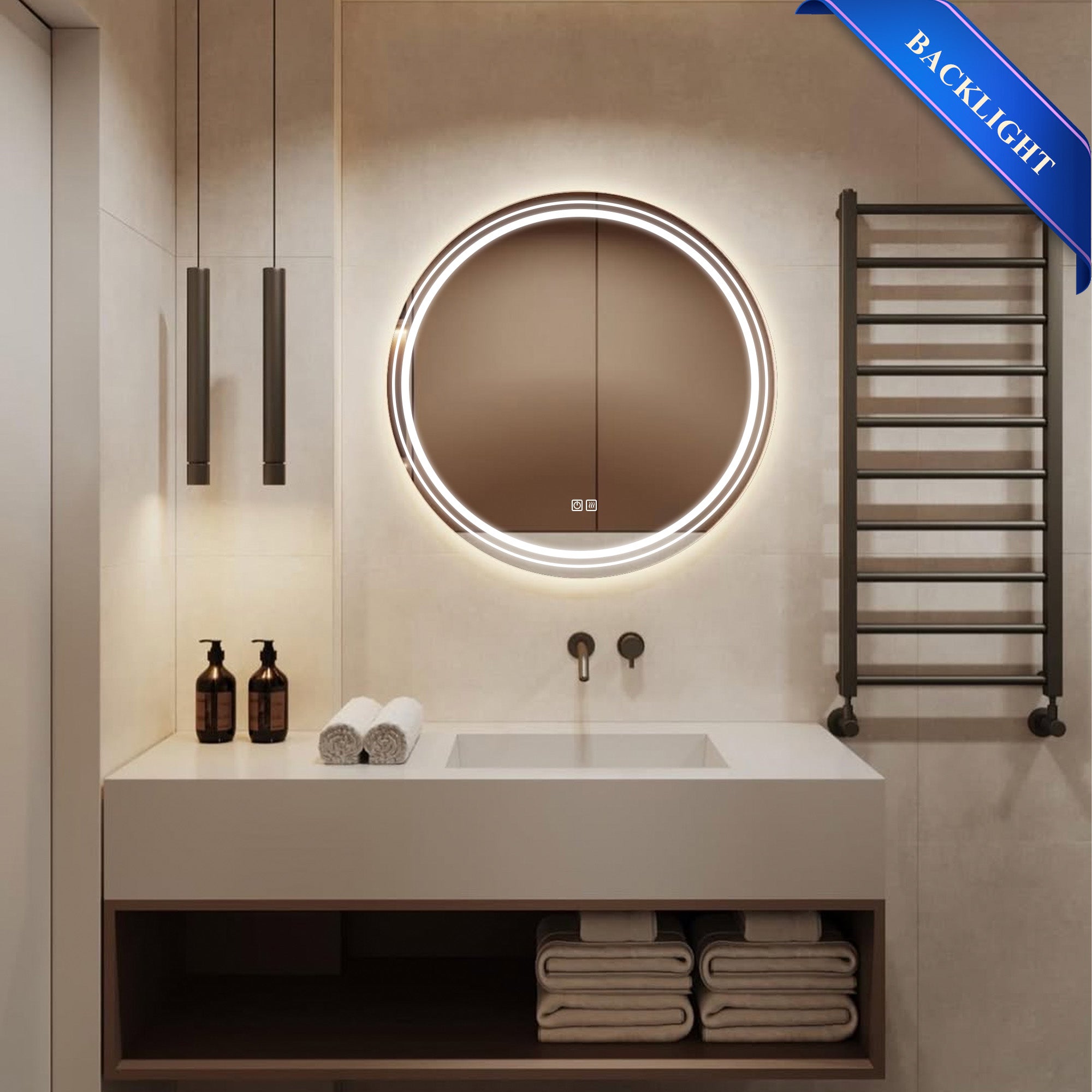 24" AITNE Round Custom LED Mirror with Backlight
