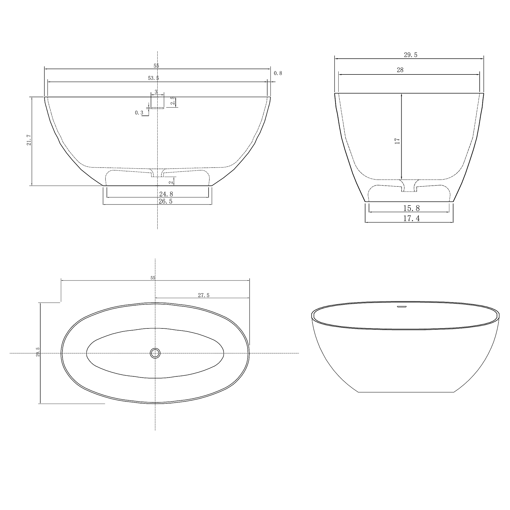 LUNARA Freestanding Soaking Bathtub for Modern Bathroom Comfort