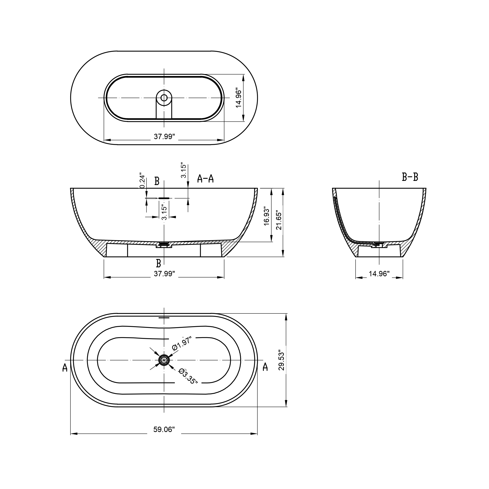 OBSIDIAN Acrylic Freestanding Bathtub 59" For Home Spa Experience