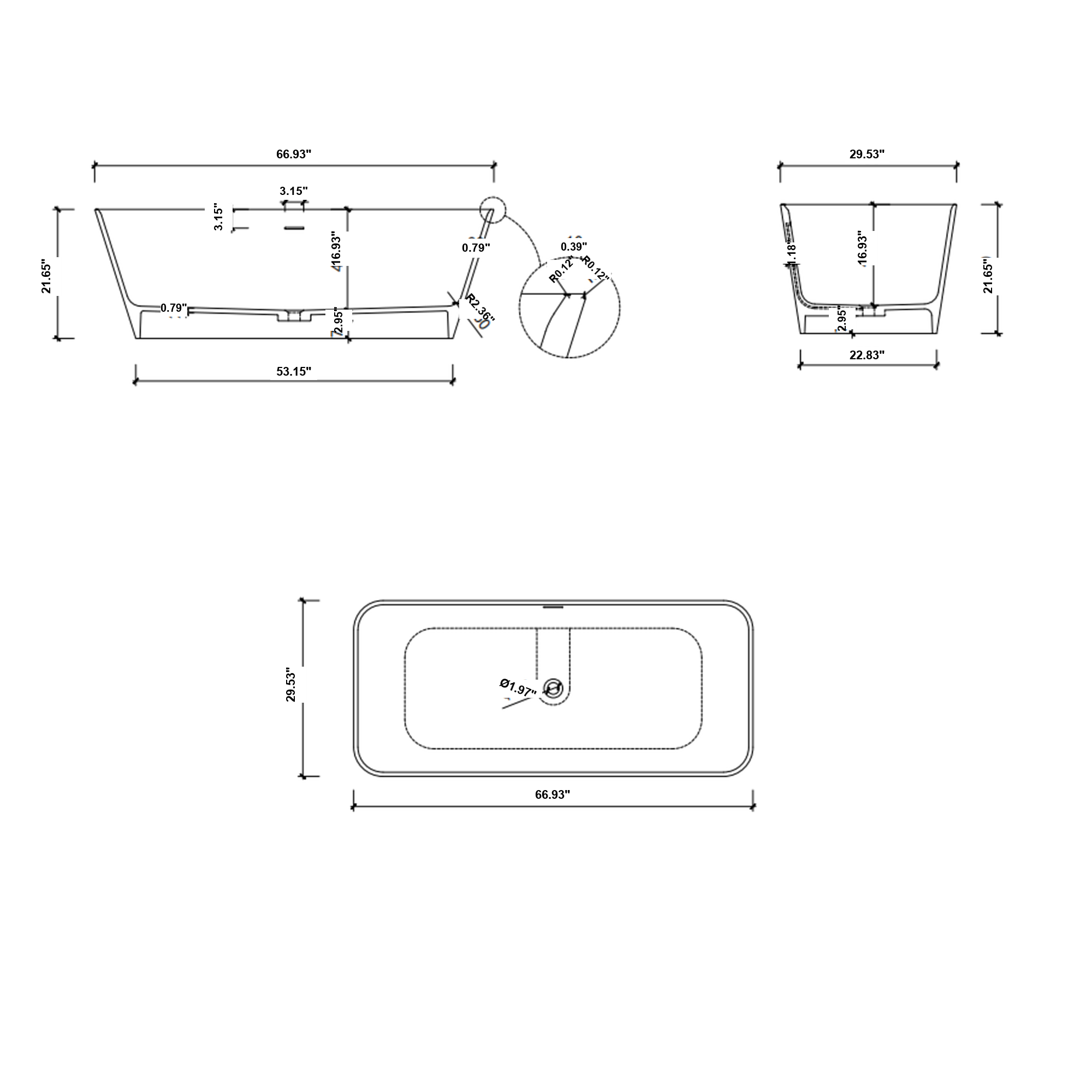 ELVORA Rectangular Freestanding Soaking Bathtub 67" For Contemporary Spaces