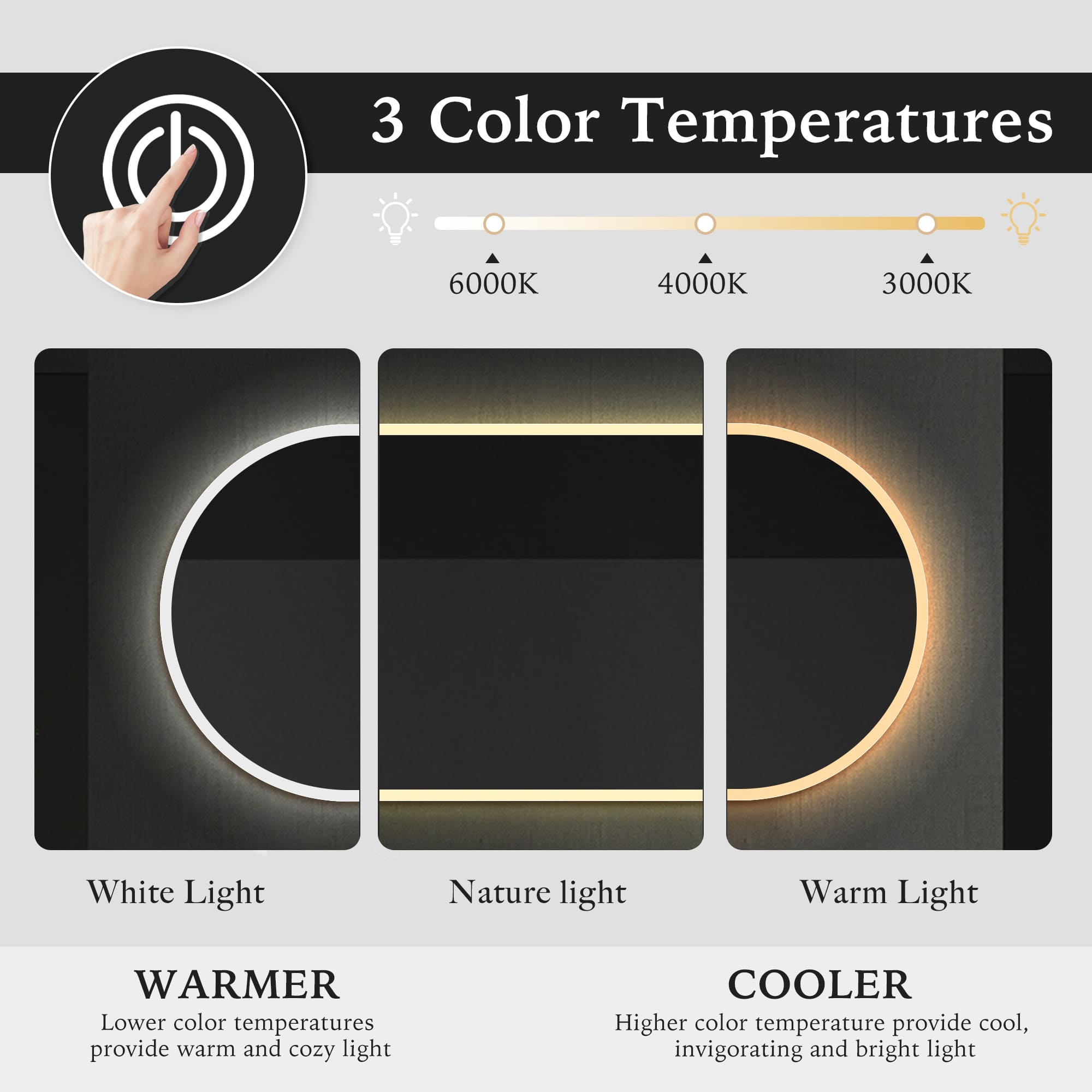 HAUMEA Oval LED Mirror Color Temperatures