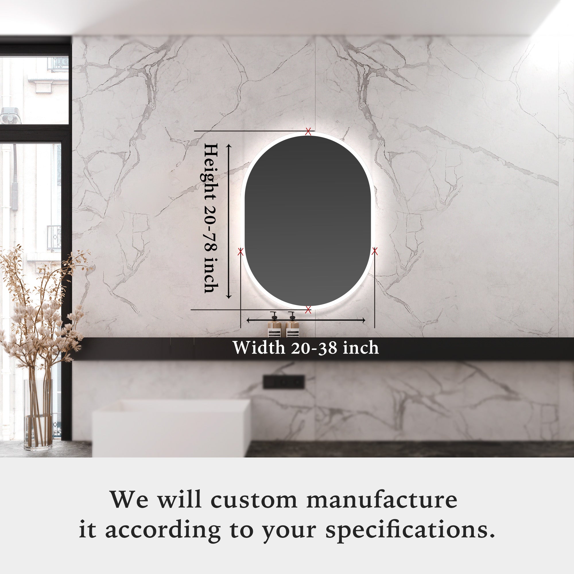 HAUMEA Oval Custom LED Mirror with Edge Frosted