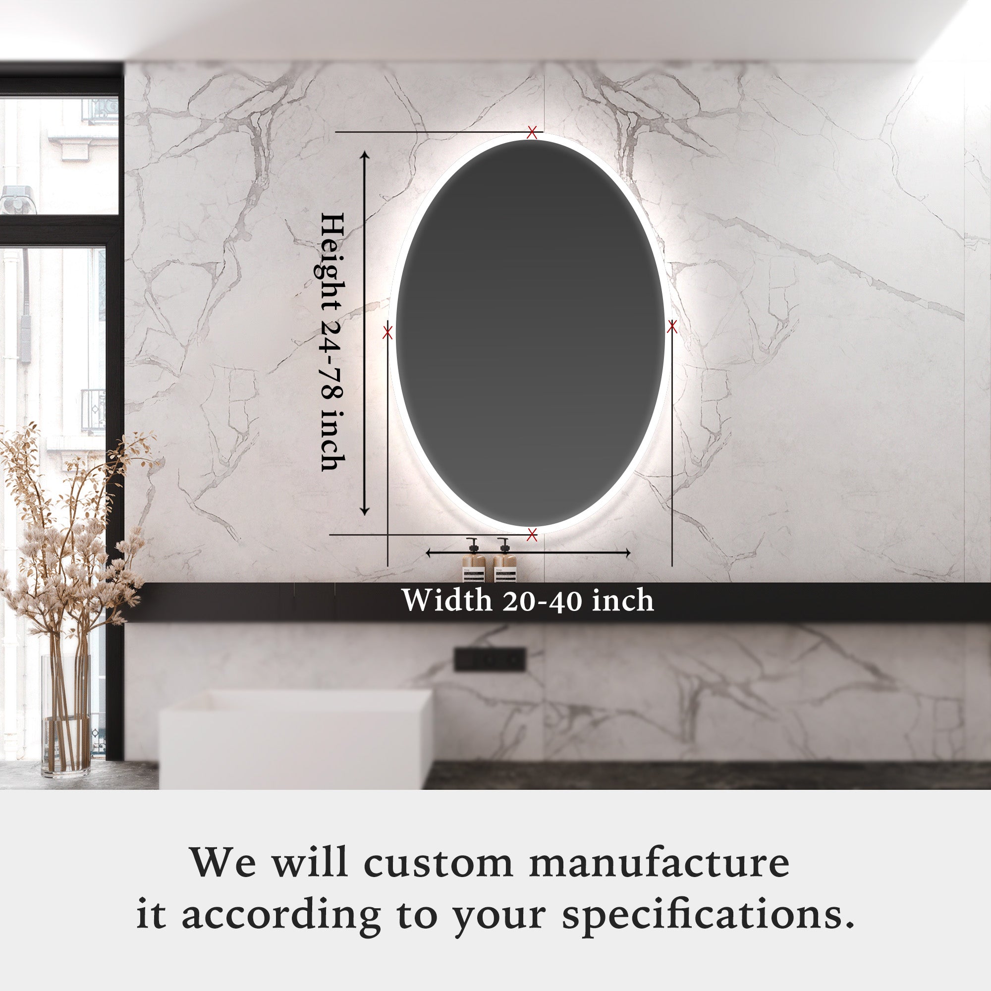 IOCASTE Oval Custom LED Mirror with Edge Frosted