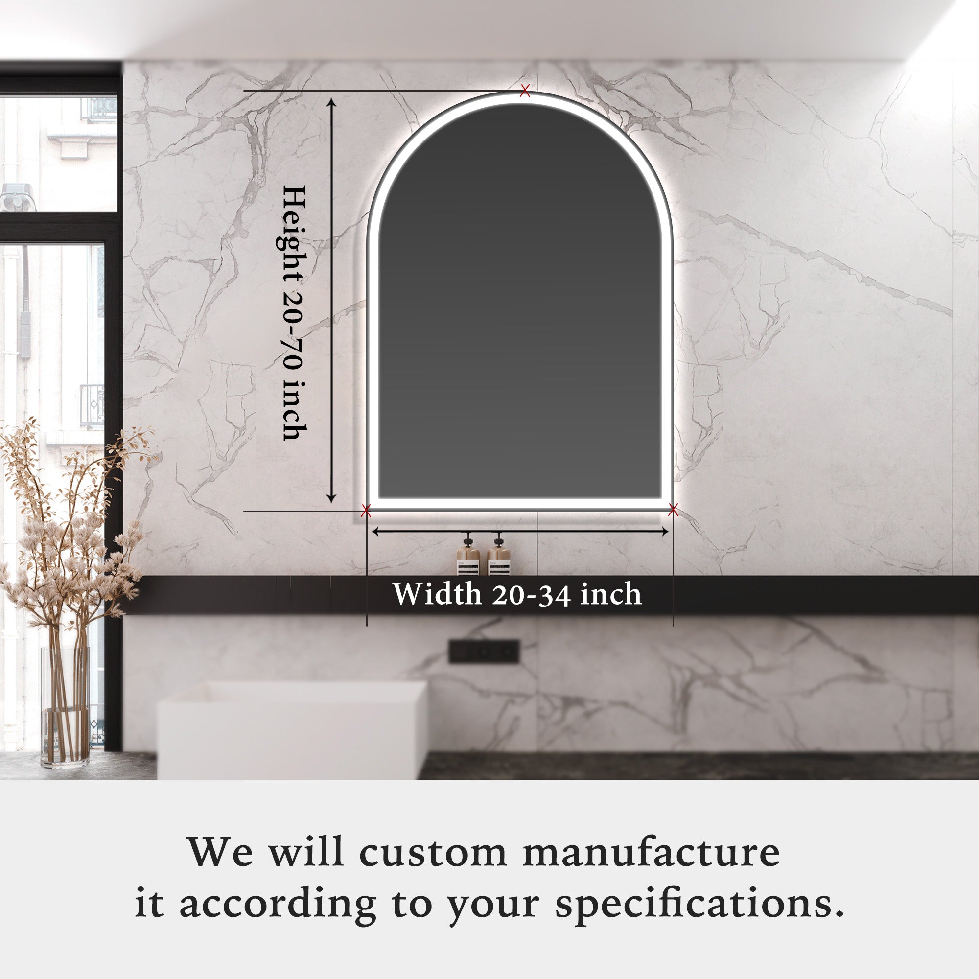 IYRA Arched Custom LED Mirror Large Vanity Mirror