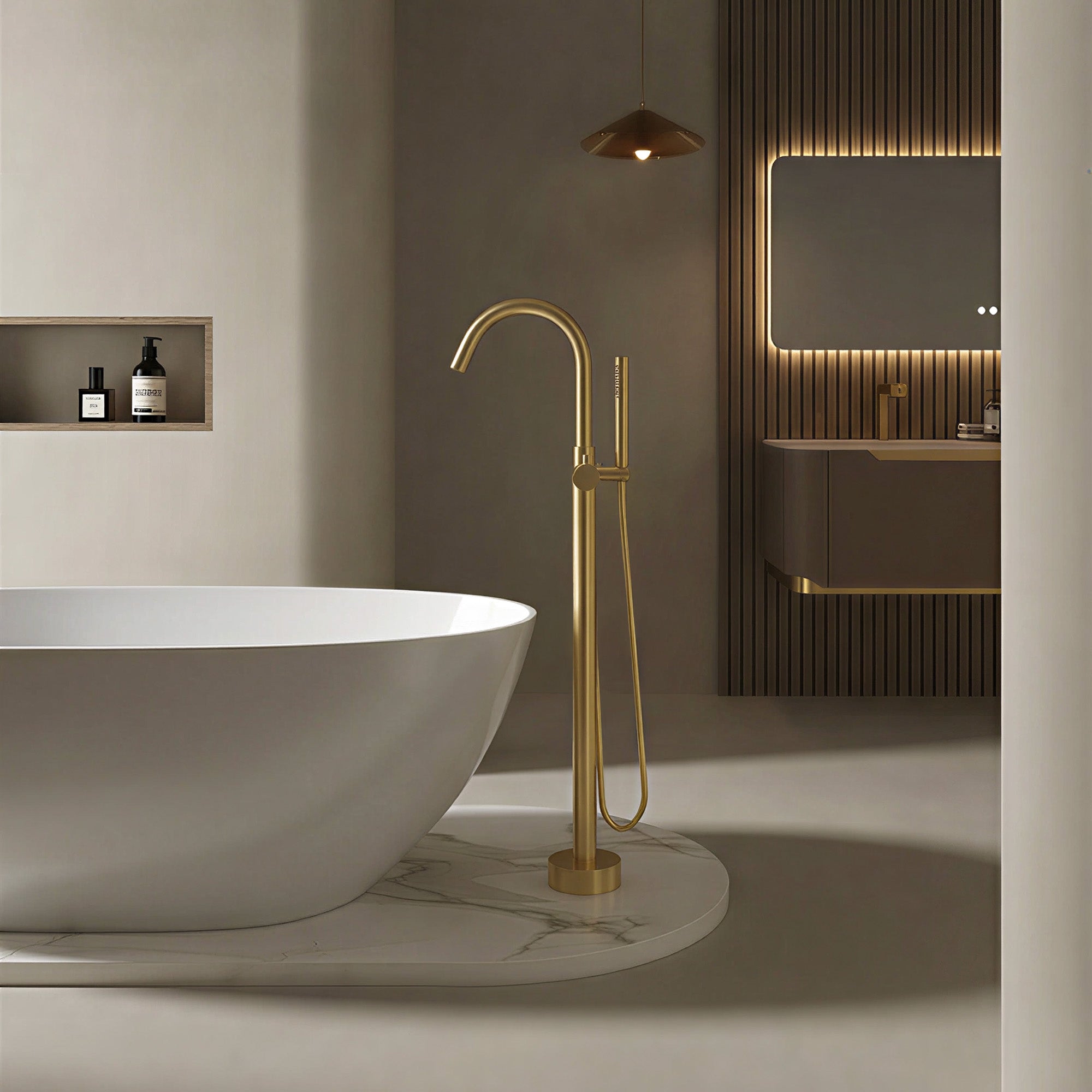 LIORA Freestanding Bathtub Faucet Stainless Steel Floor Mounted Tub Filler