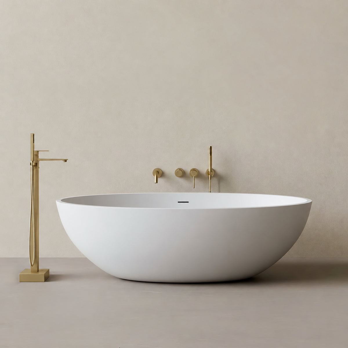 LUNARA freestanding solid surface soaking bathtub in white oval shape
