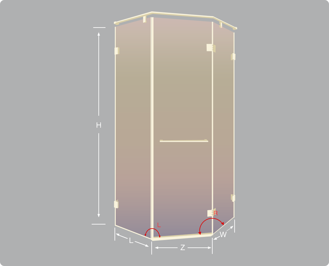 LUSTRA Customize Corner Shower Door with Gradient Glass dimensions