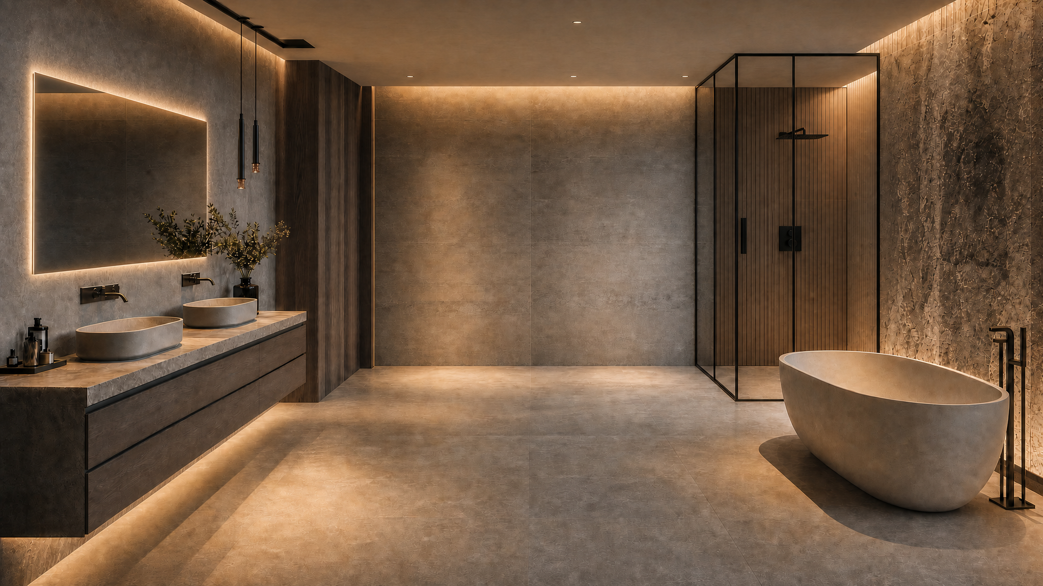 Luxury villa bathroom with LED mirror