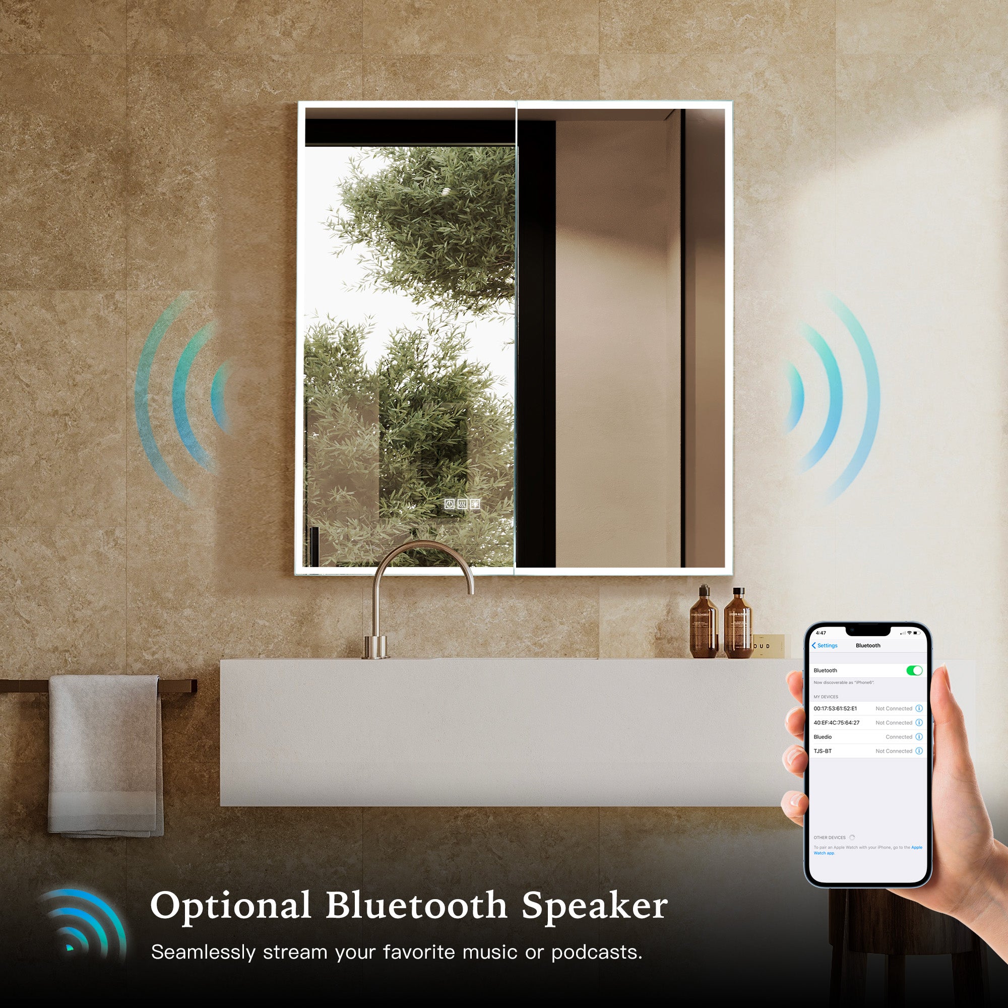 OBERON Custom LED Mirror Medicine Cabinet with Natural Wood Finish