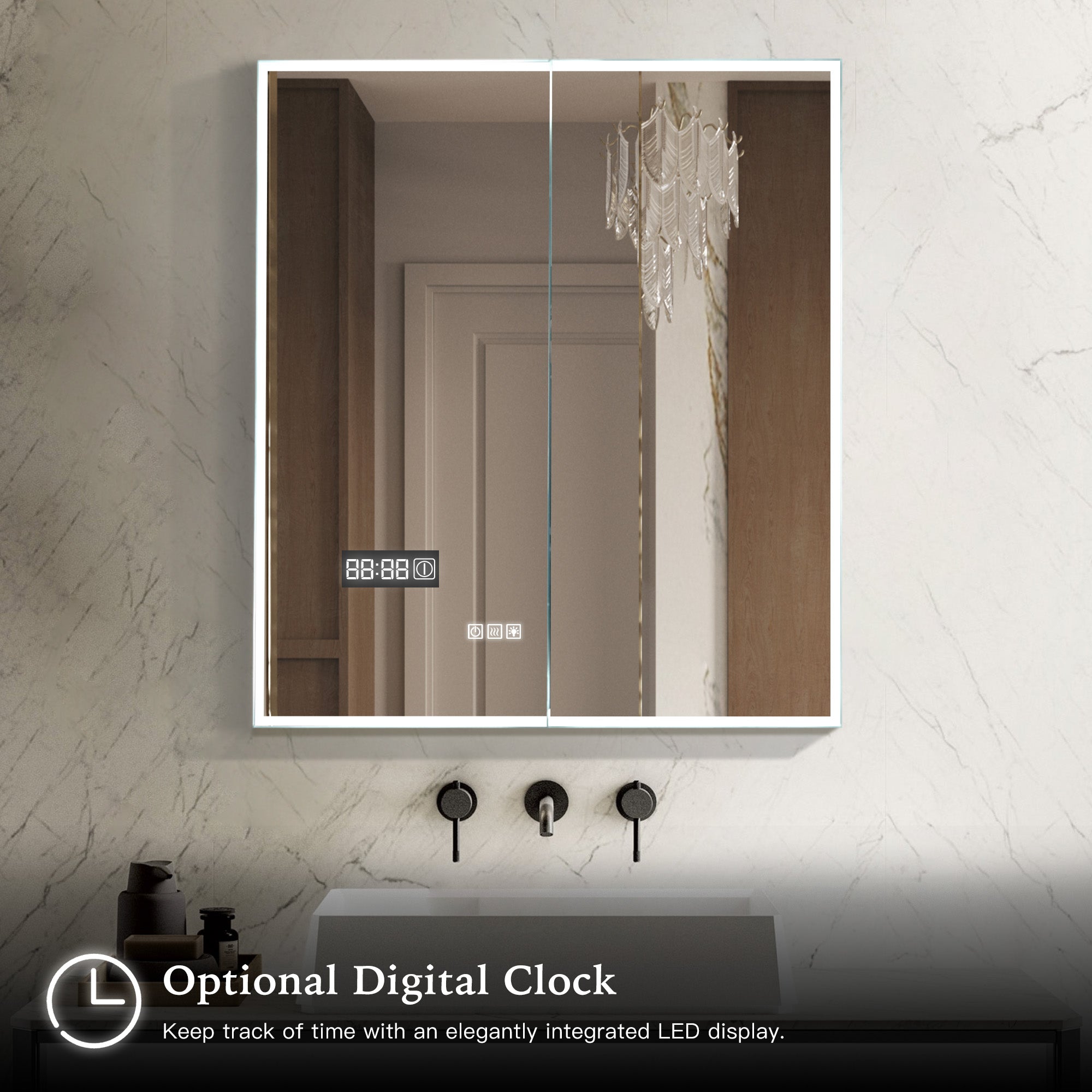 OBERON Custom LED Mirror Medicine Cabinet with Natural Wood Finish