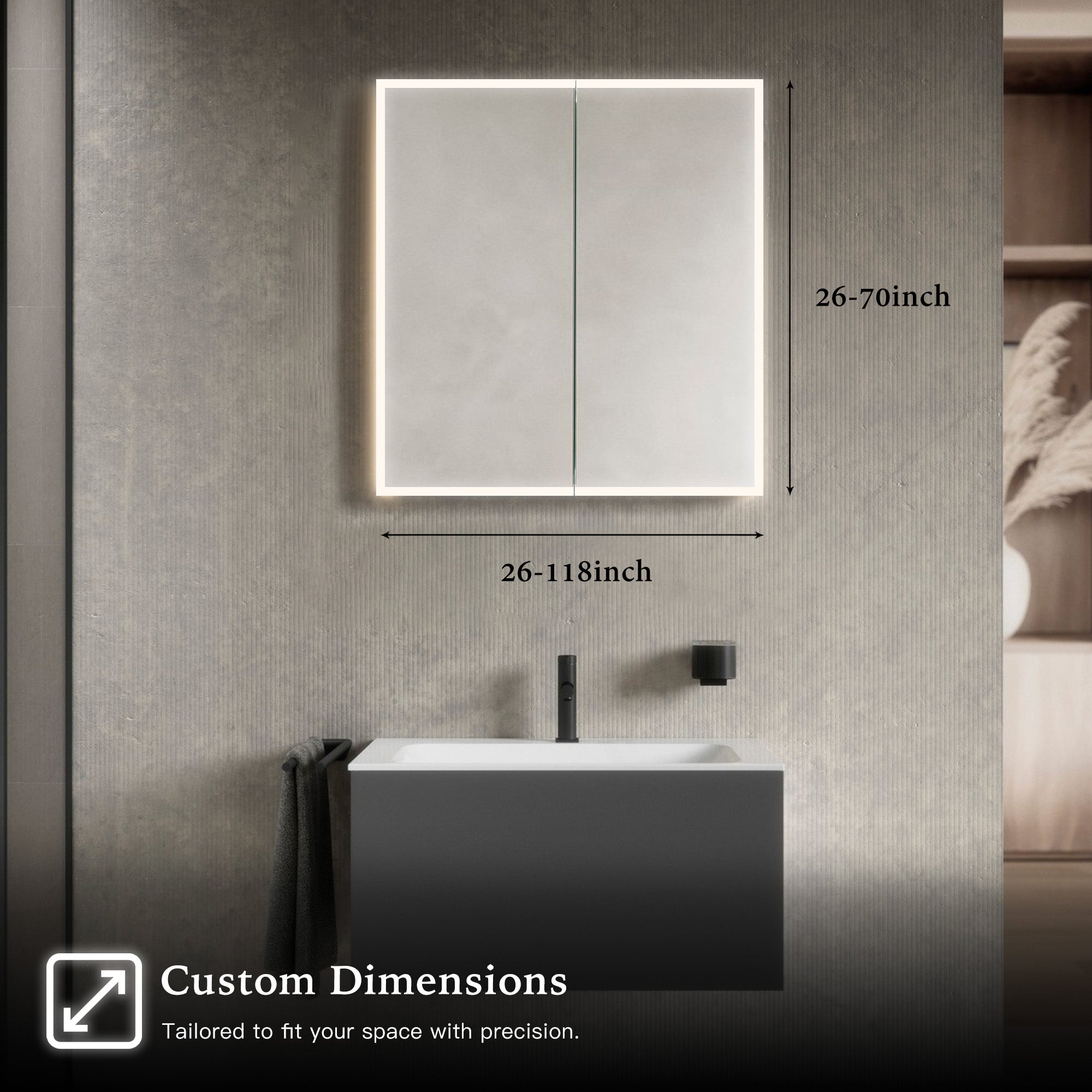 OBERON Custom LED Mirror Medicine Cabinet with Natural Wood Finish