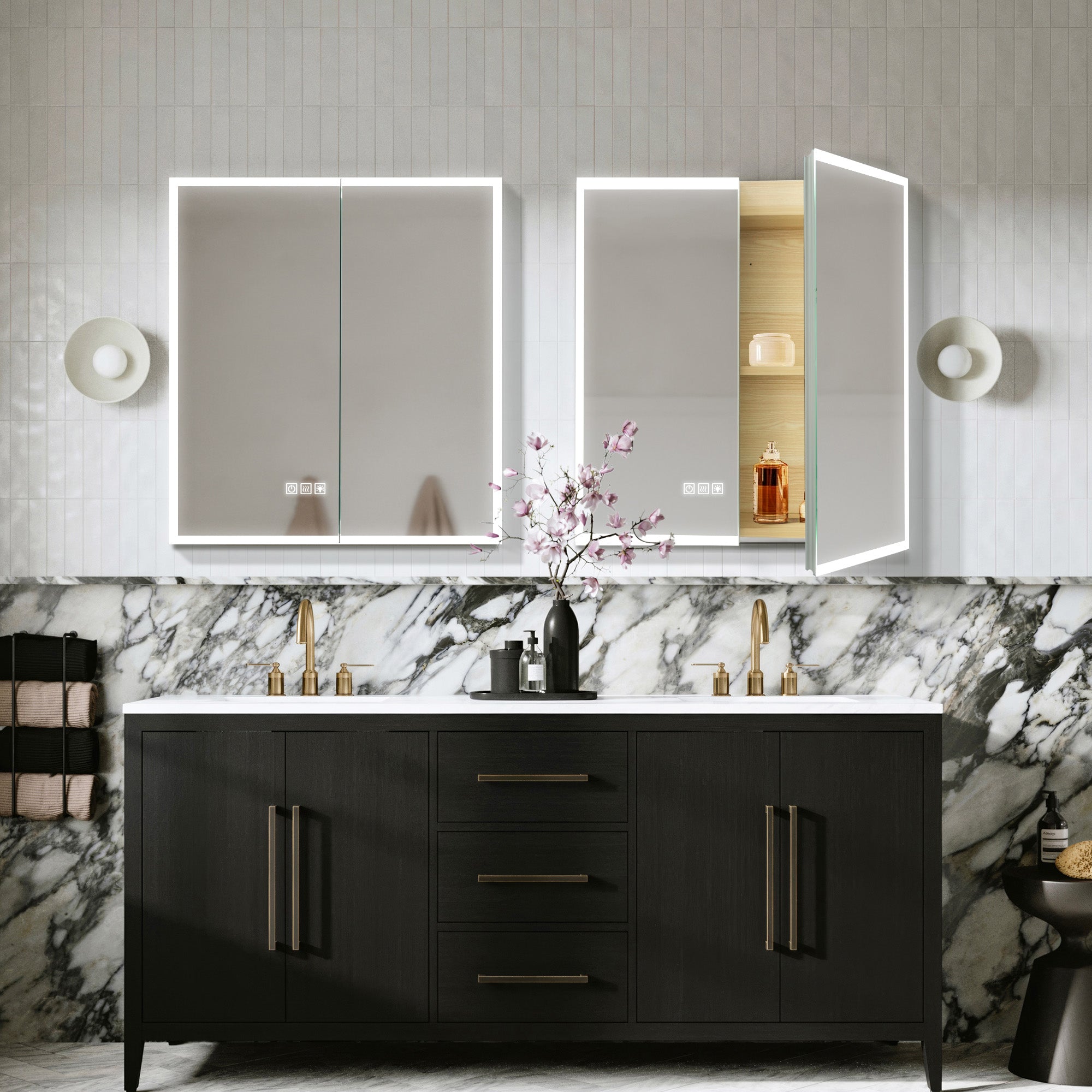 OBERON Custom LED Mirror Medicine Cabinet with Natural Wood Finish