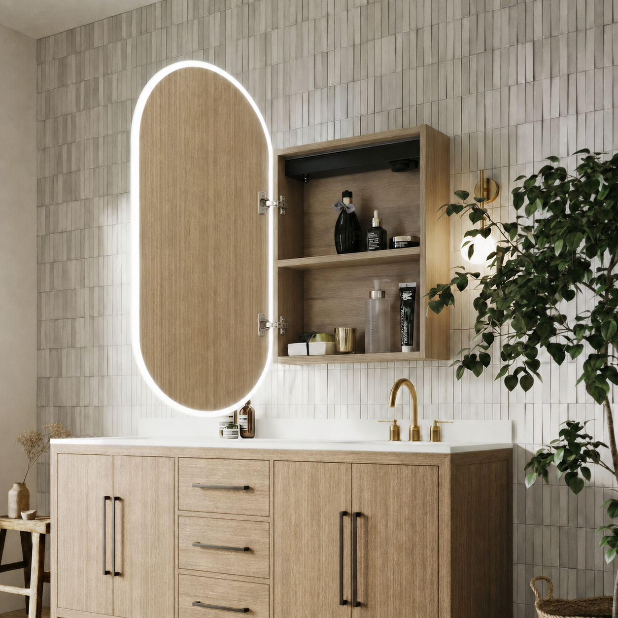ORLIX Custom Wooden LED Mirror Medicine Cabinet with Oval Design