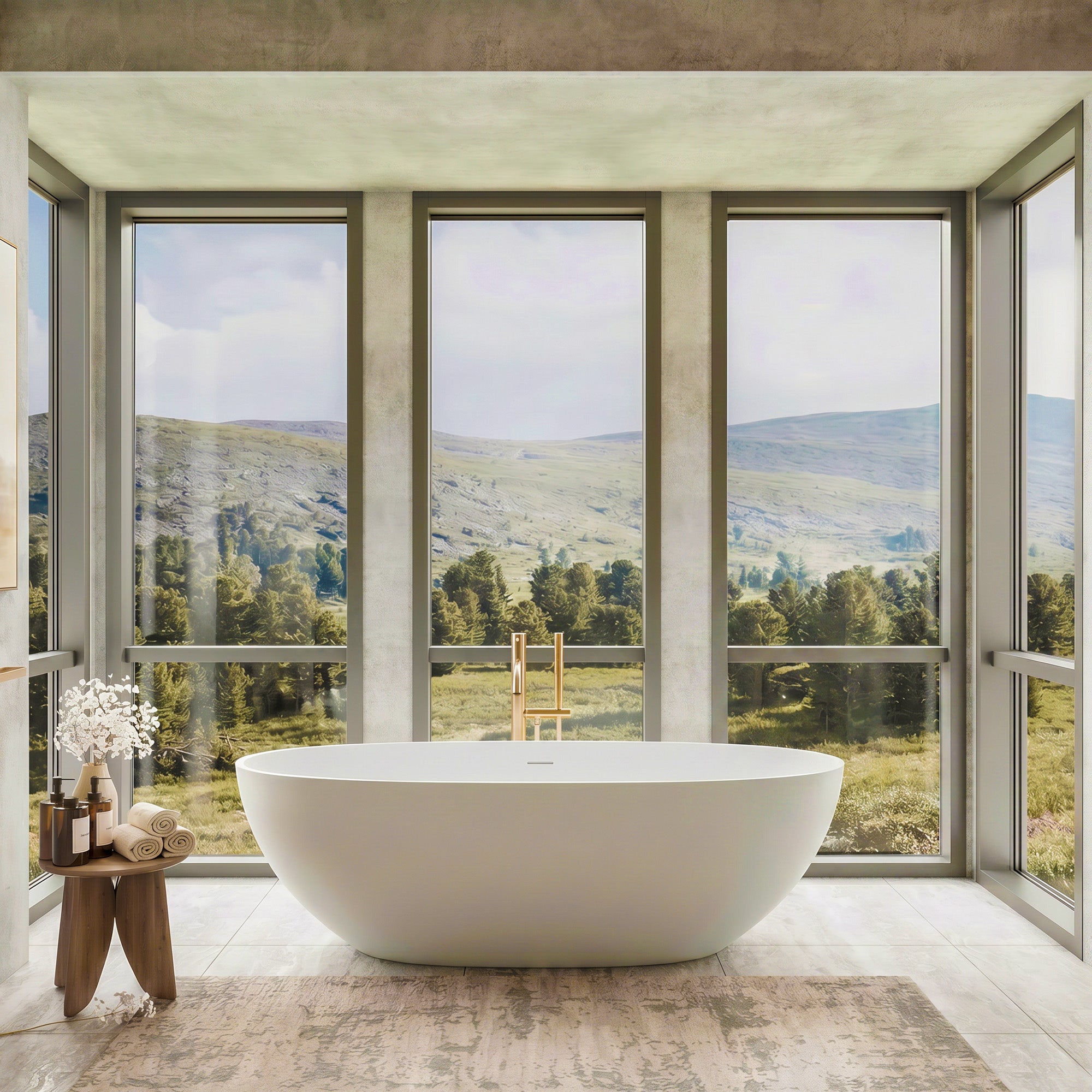 TORVAN Freestanding Soaking Bathtub 59" For Deep Immersion Comfort