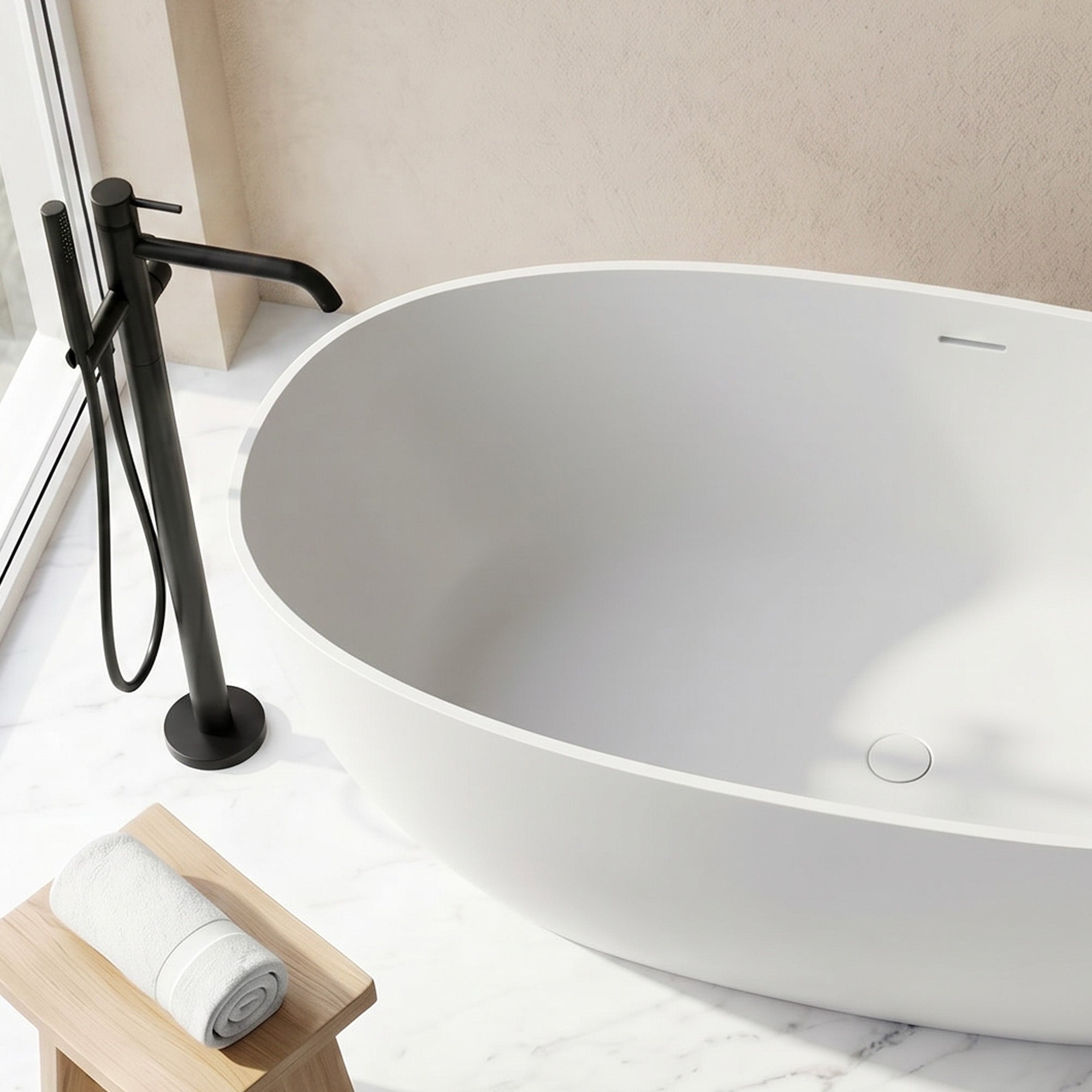 TORVAN Freestanding Soaking Bathtub 59" For Deep Immersion Comfort