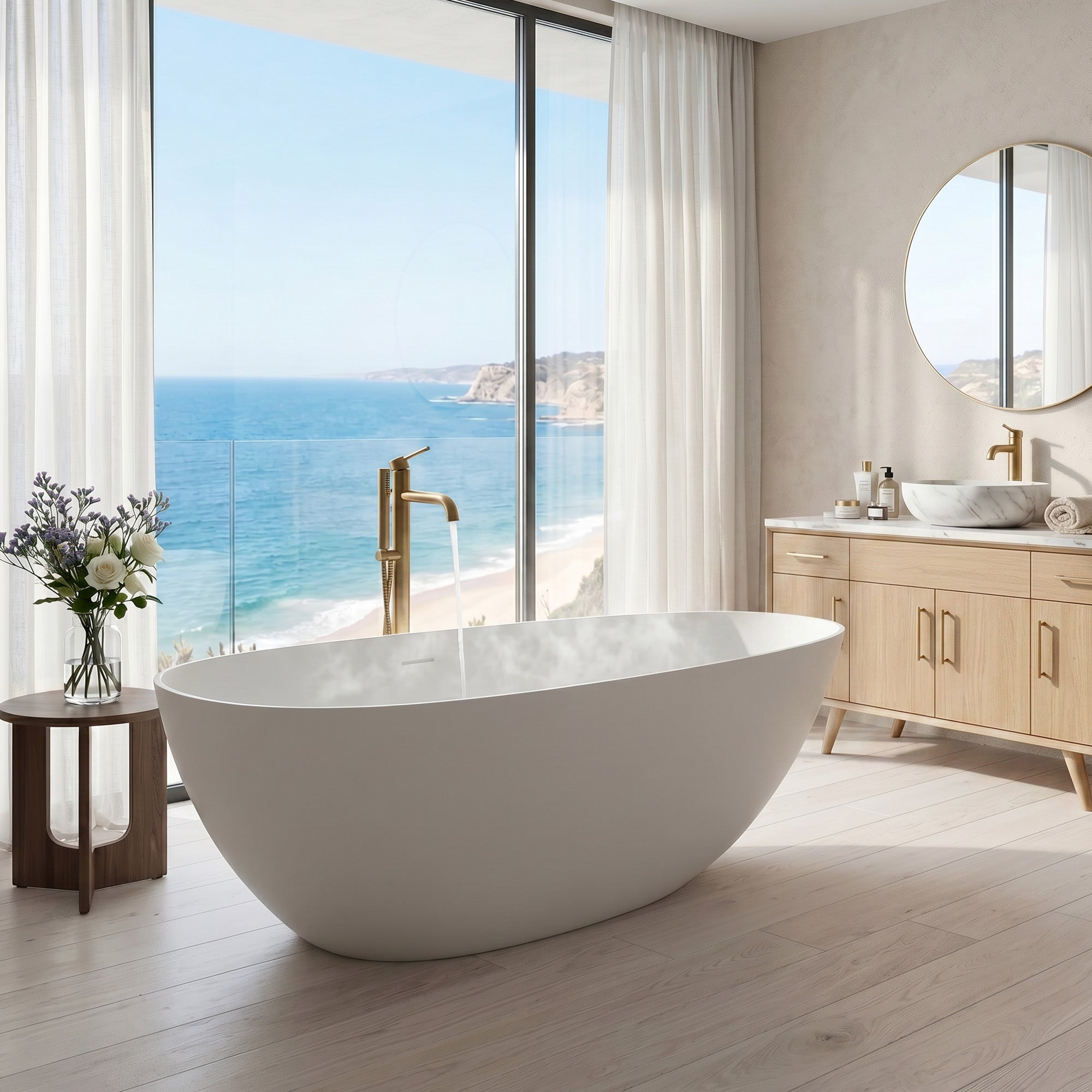 VELISSA Oval Freestanding Soaking Bathtub 59" & 67" For Seamless Comfort