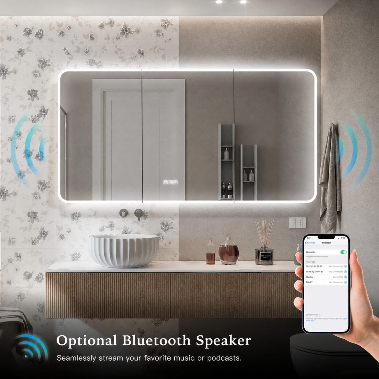 VIREAL Custom LED Mirror Medicine Cabinet with Ambient Design