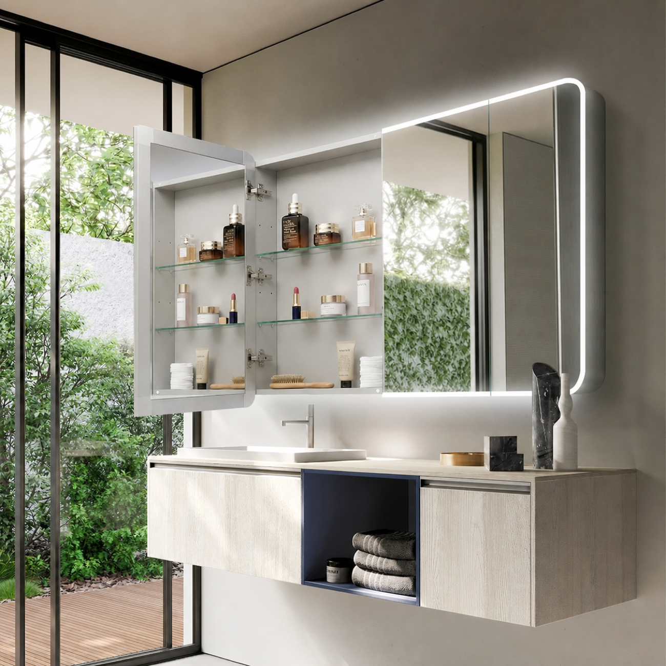 VIREAL Custom LED Mirror Medicine Cabinet with Ambient Design