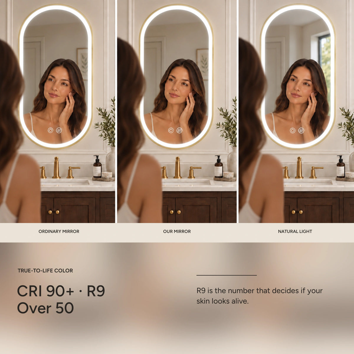 ANTARES CRI 90+ LED mirror color-rendering comparison