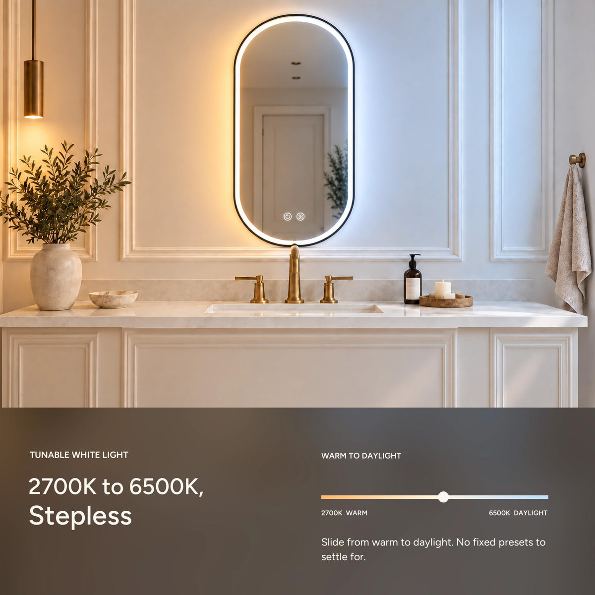 ANTARES adjustable 2700K to 6500K arched mirror lighting