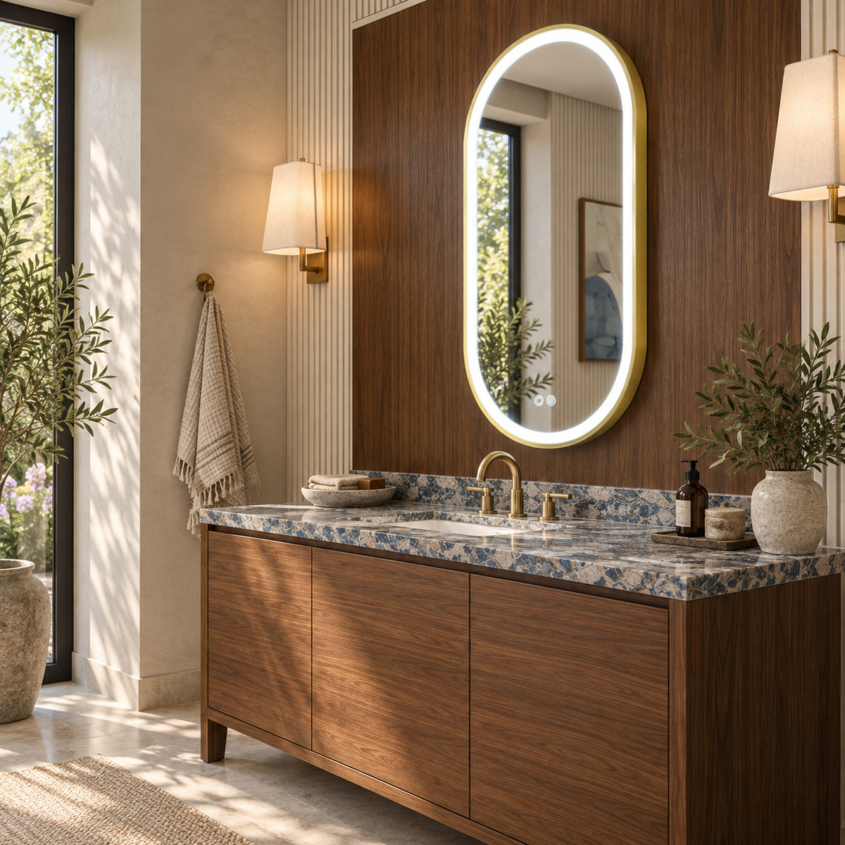ANTARES illuminated arched vanity mirror lifestyle view