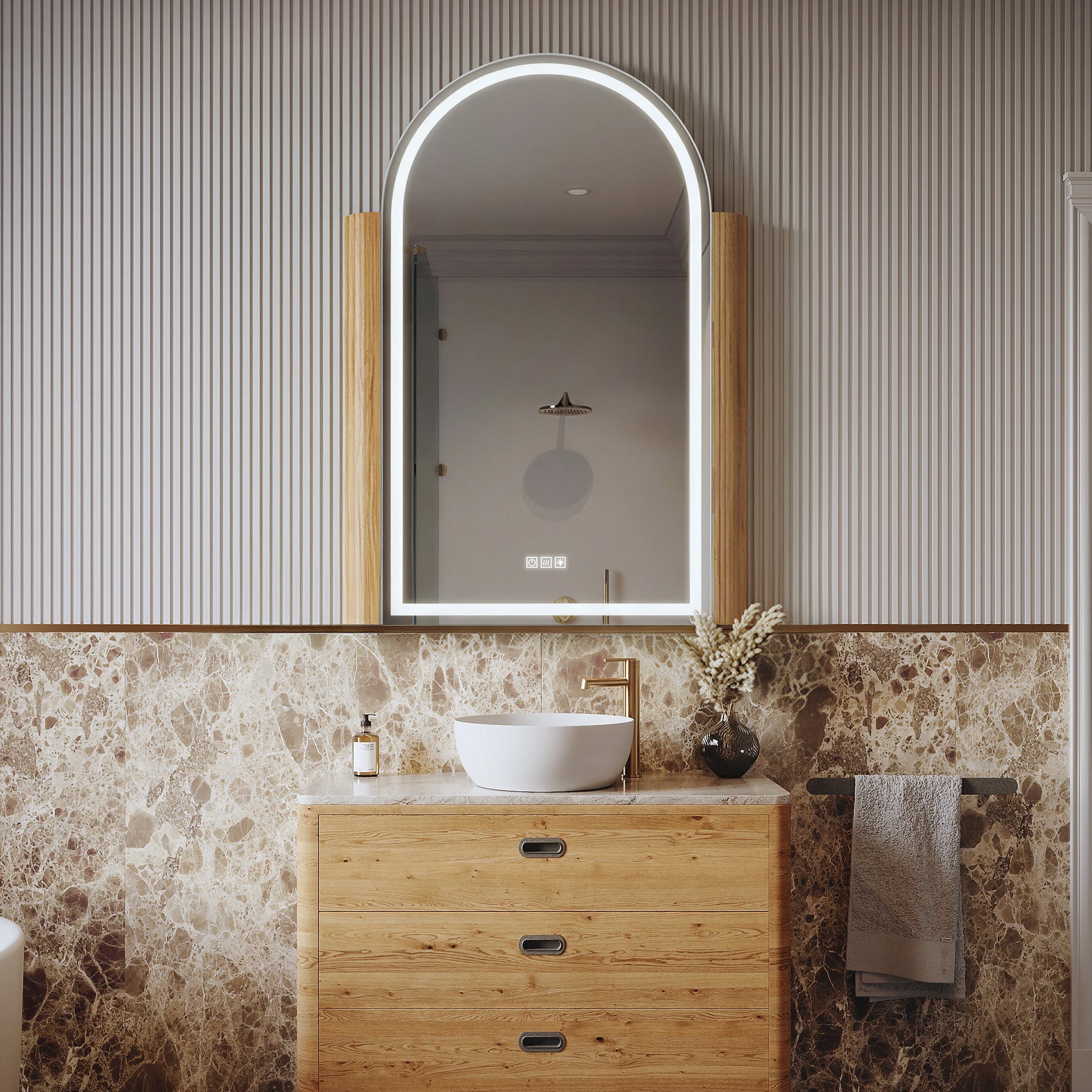 NORELLE Custom Wooden LED Mirror Medicine Cabinet with Arch Design
