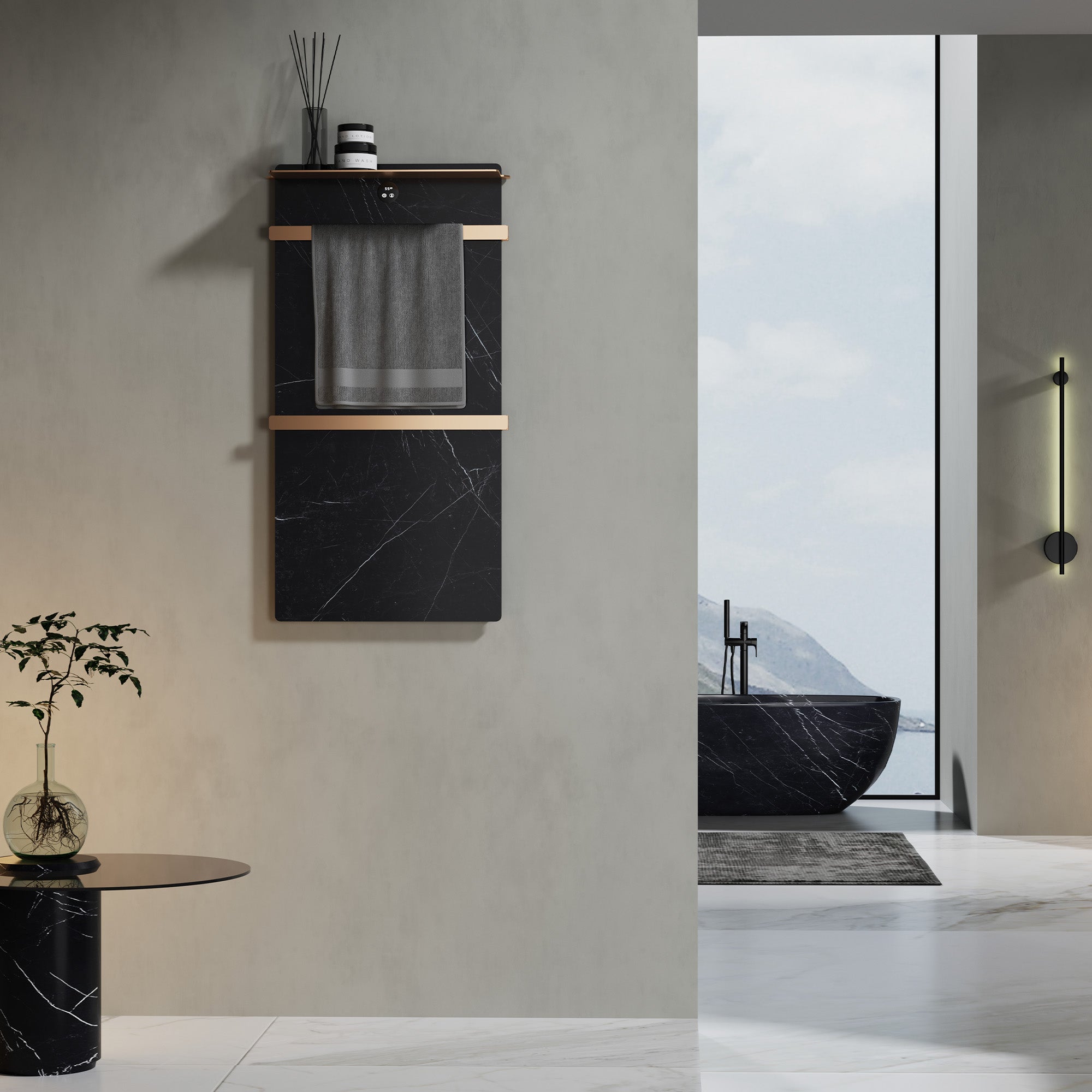 CERENE Minimalist Heated Towel Rack with Sintered Stone and Stainless Steel