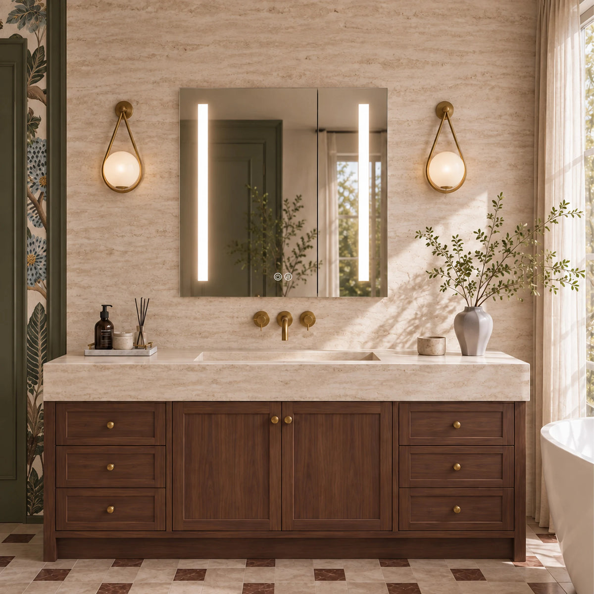 CASTOR Twin Light Bar LED Medicine Cabinet with Interior Lighting - Bathroom Front View