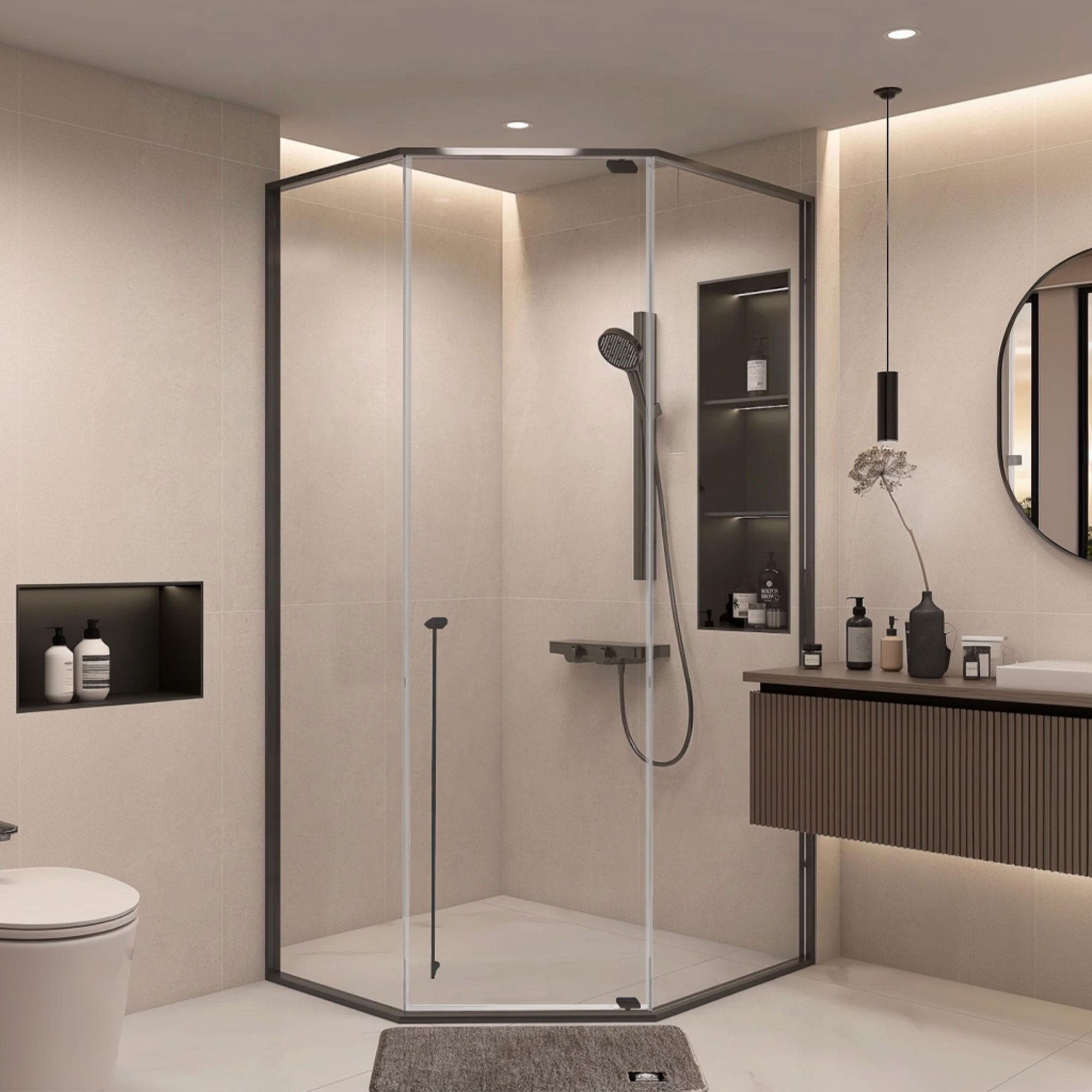 ELAN Customize Corner Shower Door with Tempered Glass