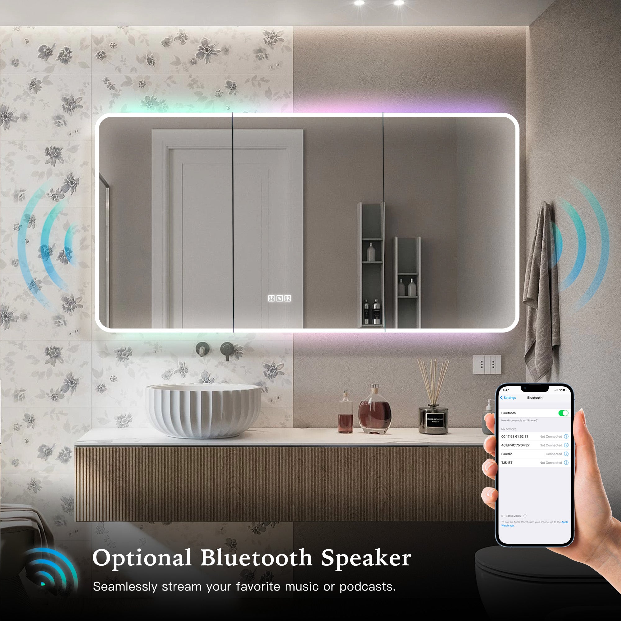 VIREAL Custom LED Mirror Medicine Cabinet with Ambient Design