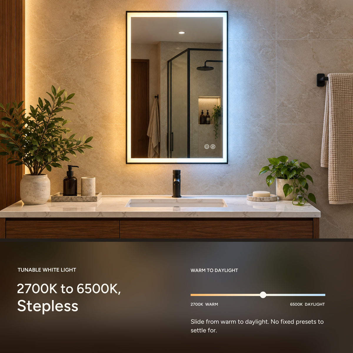 DENEB adjustable 2700K to 6500K bathroom mirror lighting