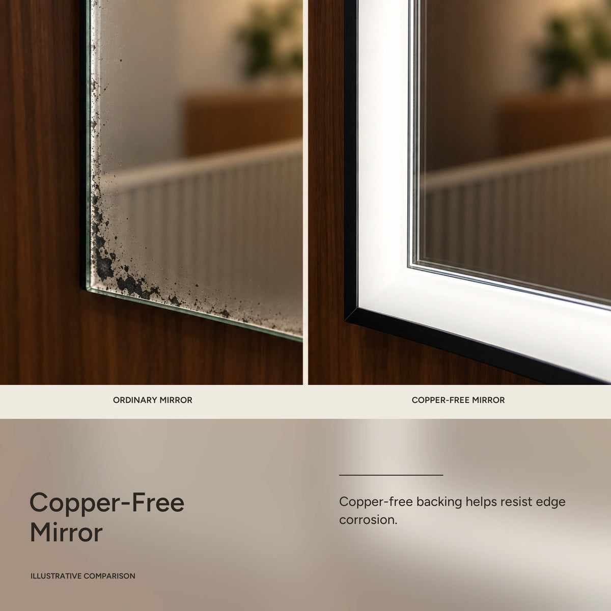 DENEB copper-free mirror edge-corrosion comparison