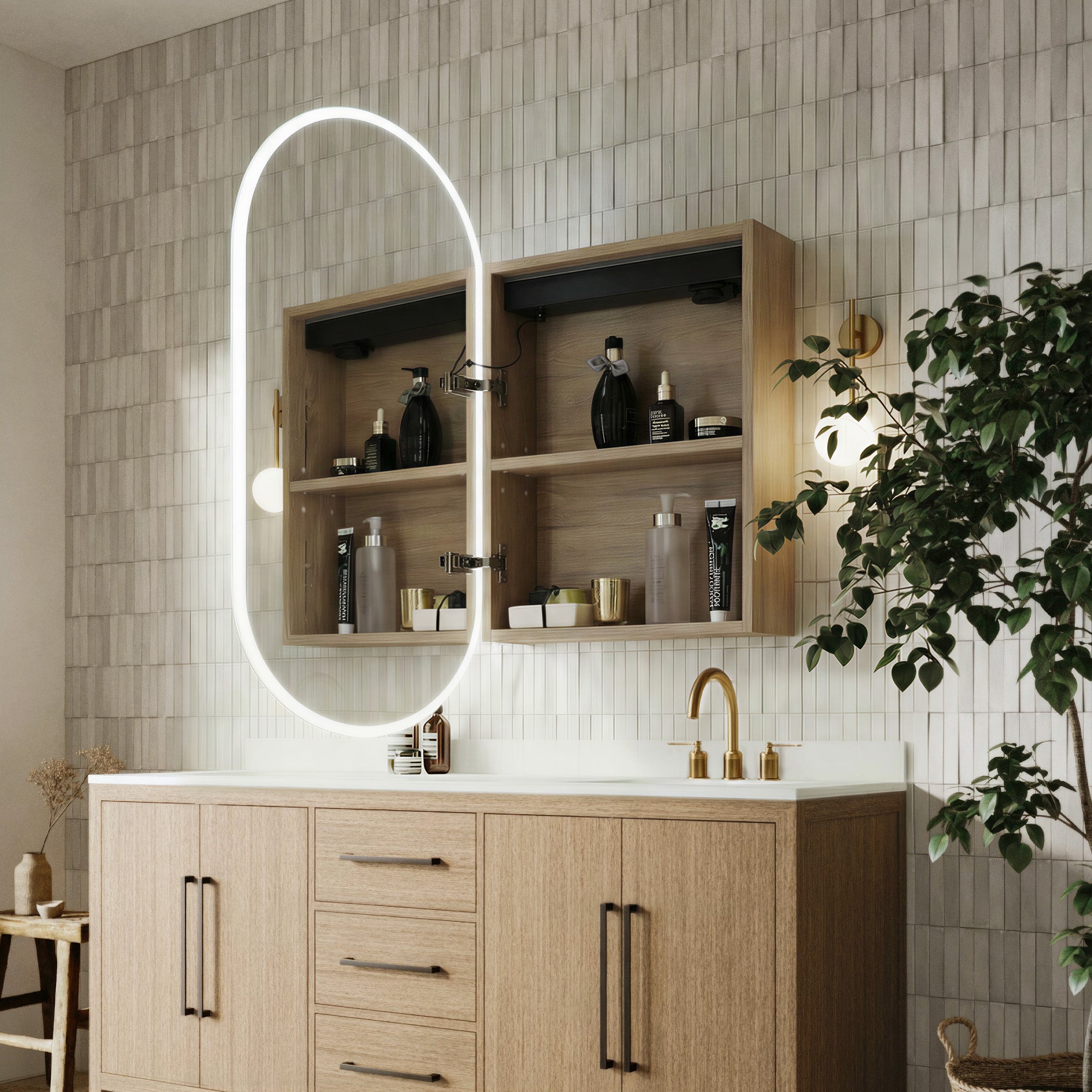 ORLIX Custom Wooden LED Mirror Medicine Cabinet with Oval Design