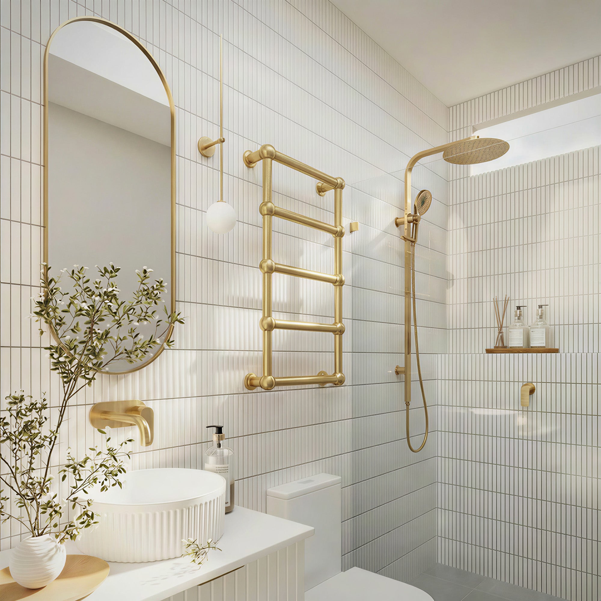 ASHORE Heated Towel Rack with Brushed Gold Finish and Brass Body