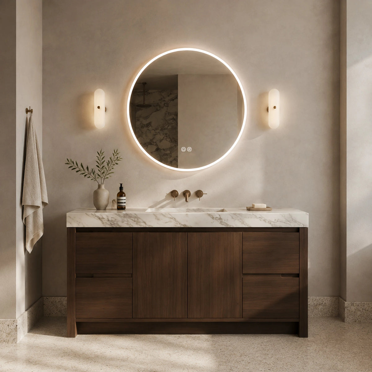 DIONE Round Backlit LED Bathroom Mirror, 24 to 36 Inches - lifestyle scene 1
