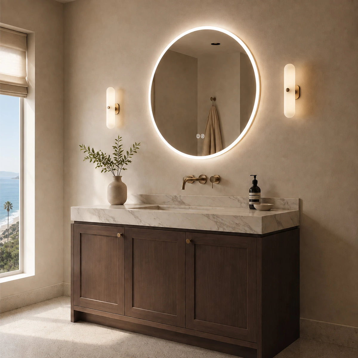 DIONE Round Backlit LED Bathroom Mirror, 24 to 36 Inches - lifestyle scene 2