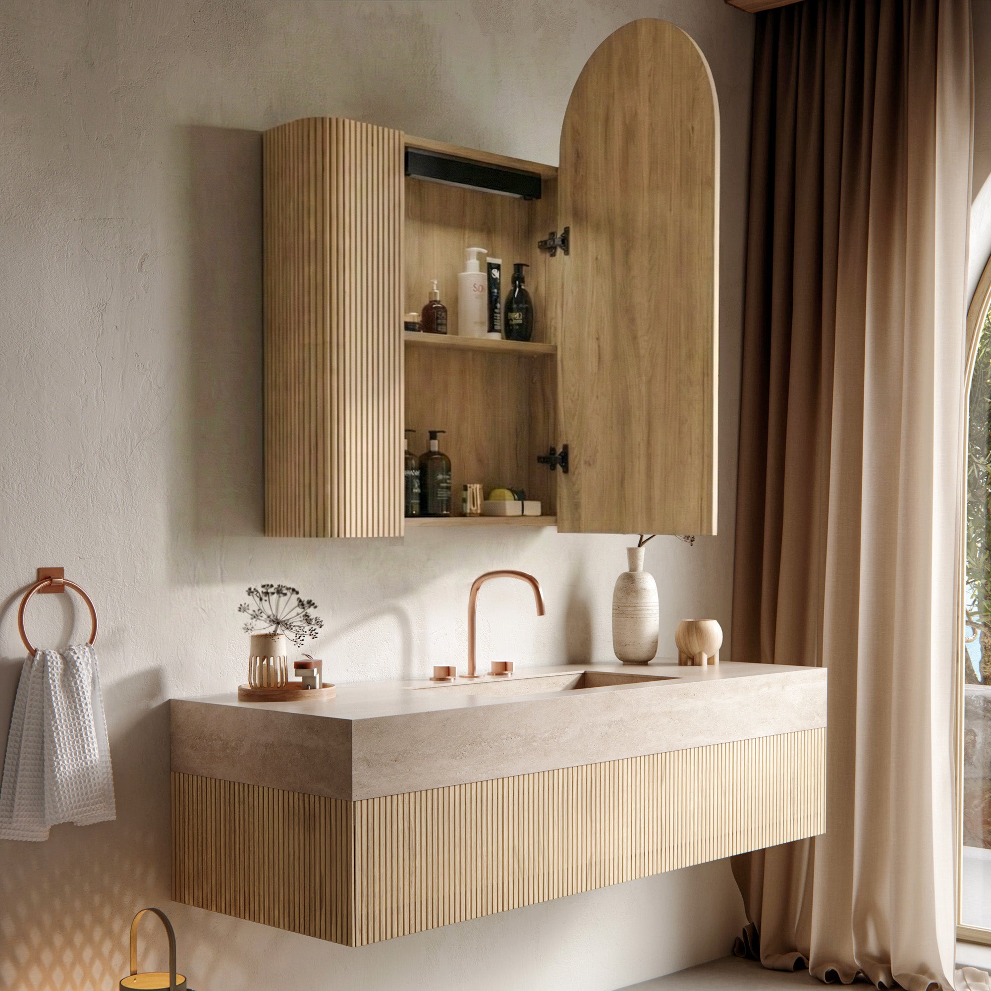 NORELLE Custom Wooden LED Mirror Medicine Cabinet with Arch Design