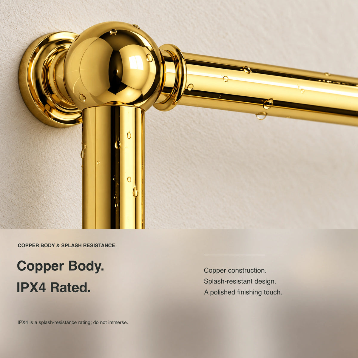 Inyouths Ashore brass heated towel rack material and splash resistant details