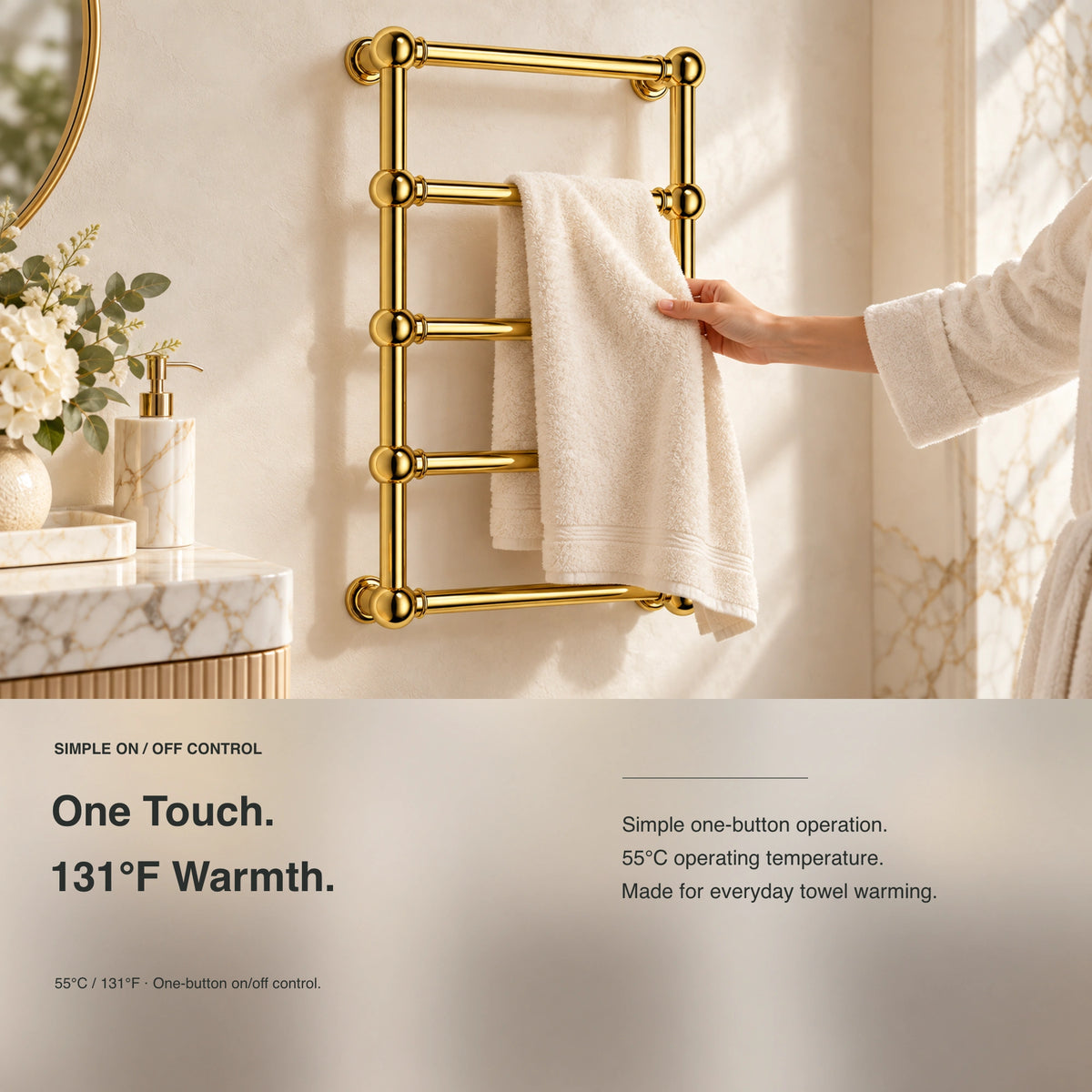Inyouths Ashore brass heated towel rack temperature and timer control