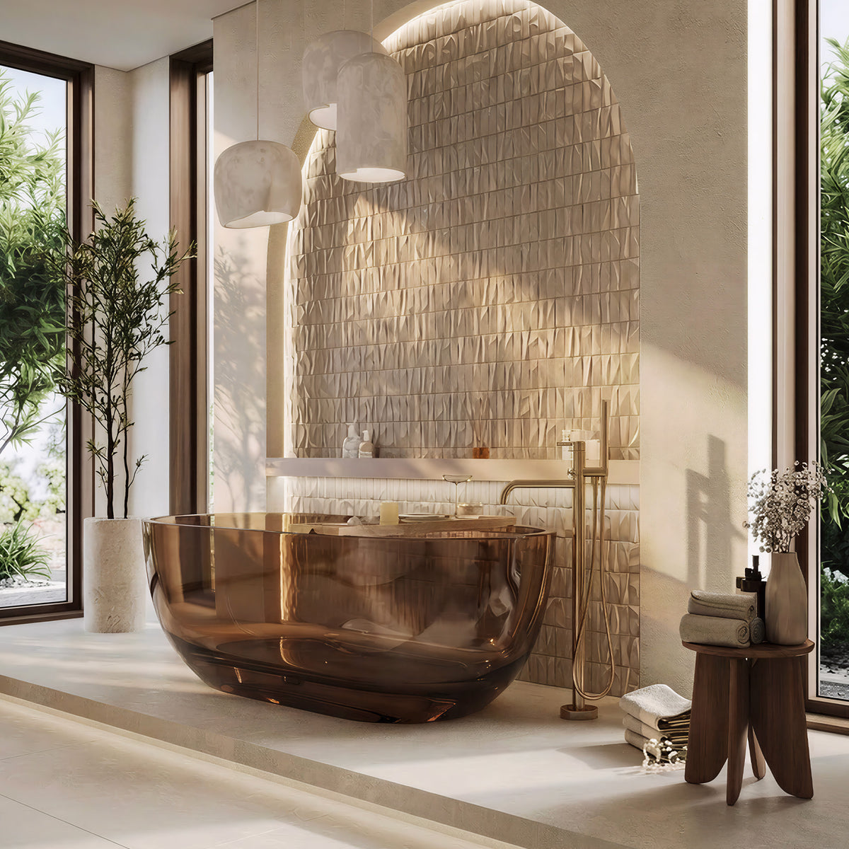 AURELLE 69-inch minimalist oval freestanding solid surface bathtub in glossy bronze finish