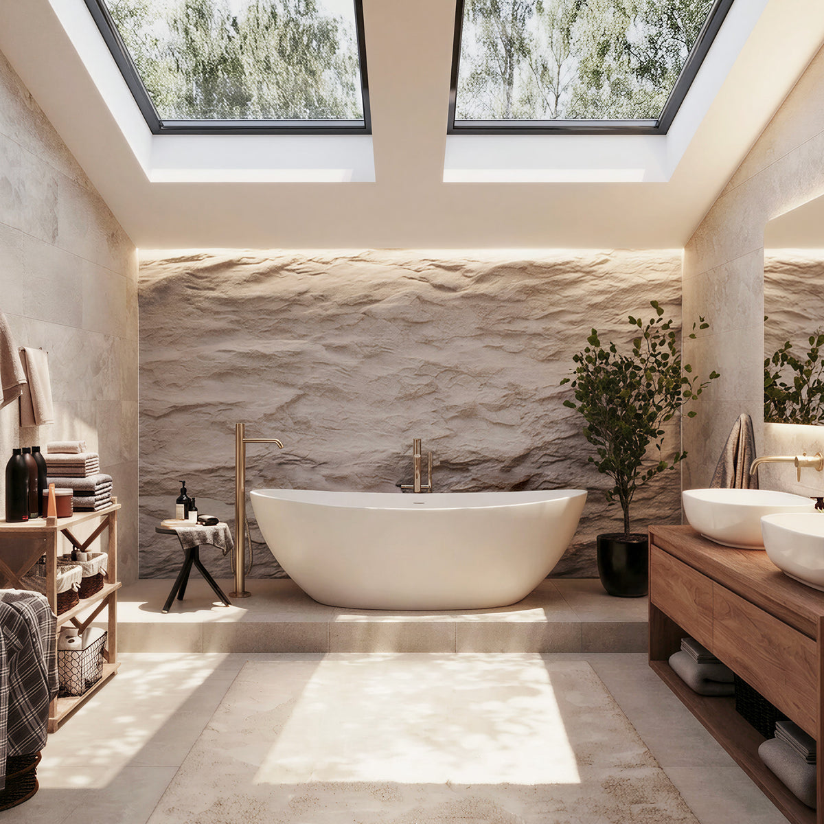 CALMAE 65-inch freestanding solid surface soaking bathtub with high back