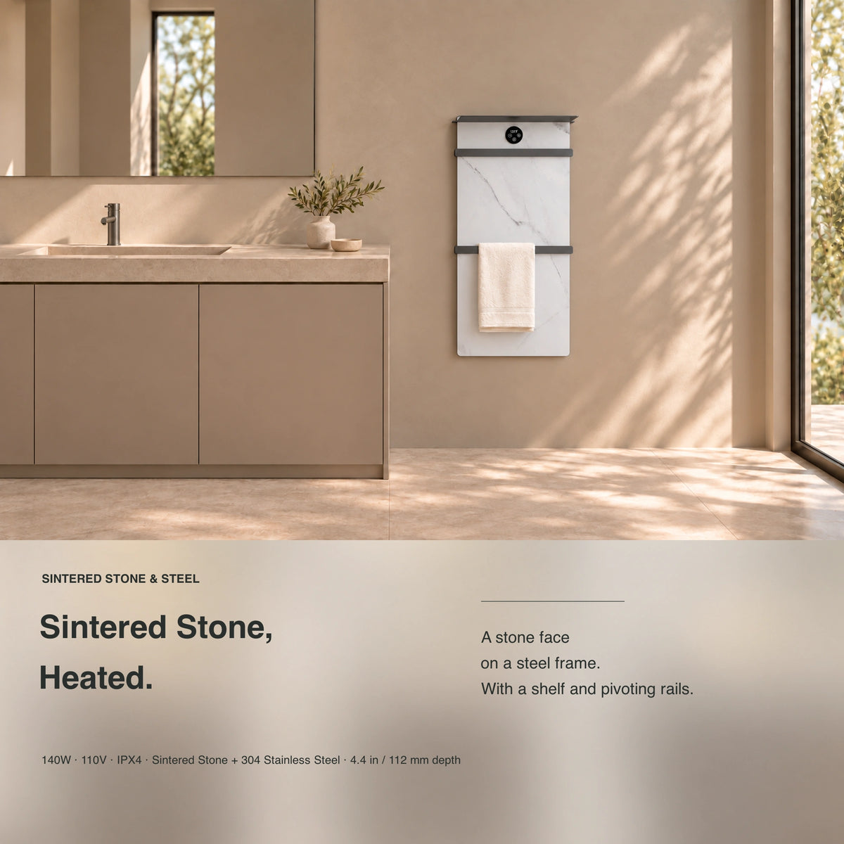 Inyouths CERENE Minimalist Heated Towel Rack sintered stone main product view