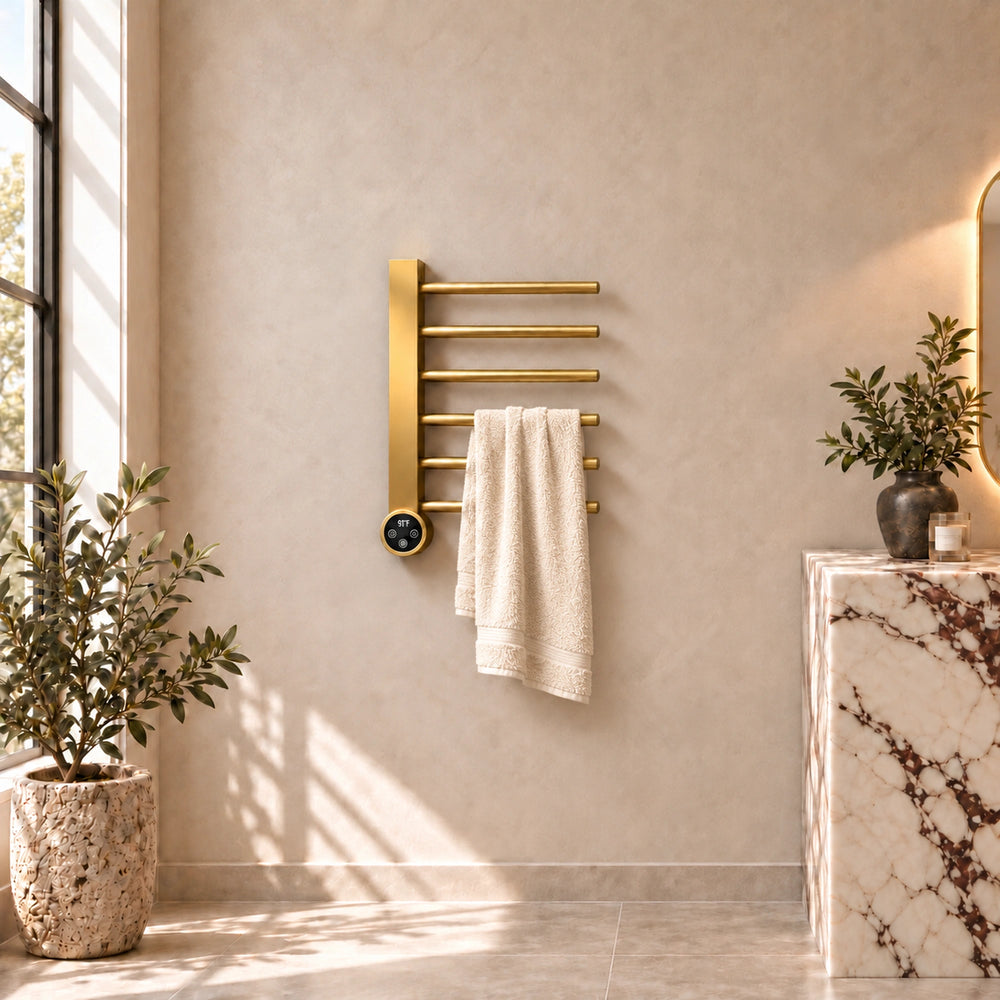 Inyouths Ferona heated towel rack bathroom vanity scene