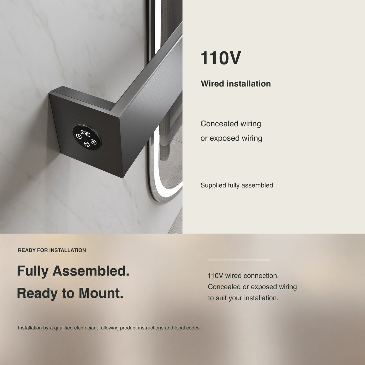 Inyouths Graphene smart heated towel rack concealed installation details