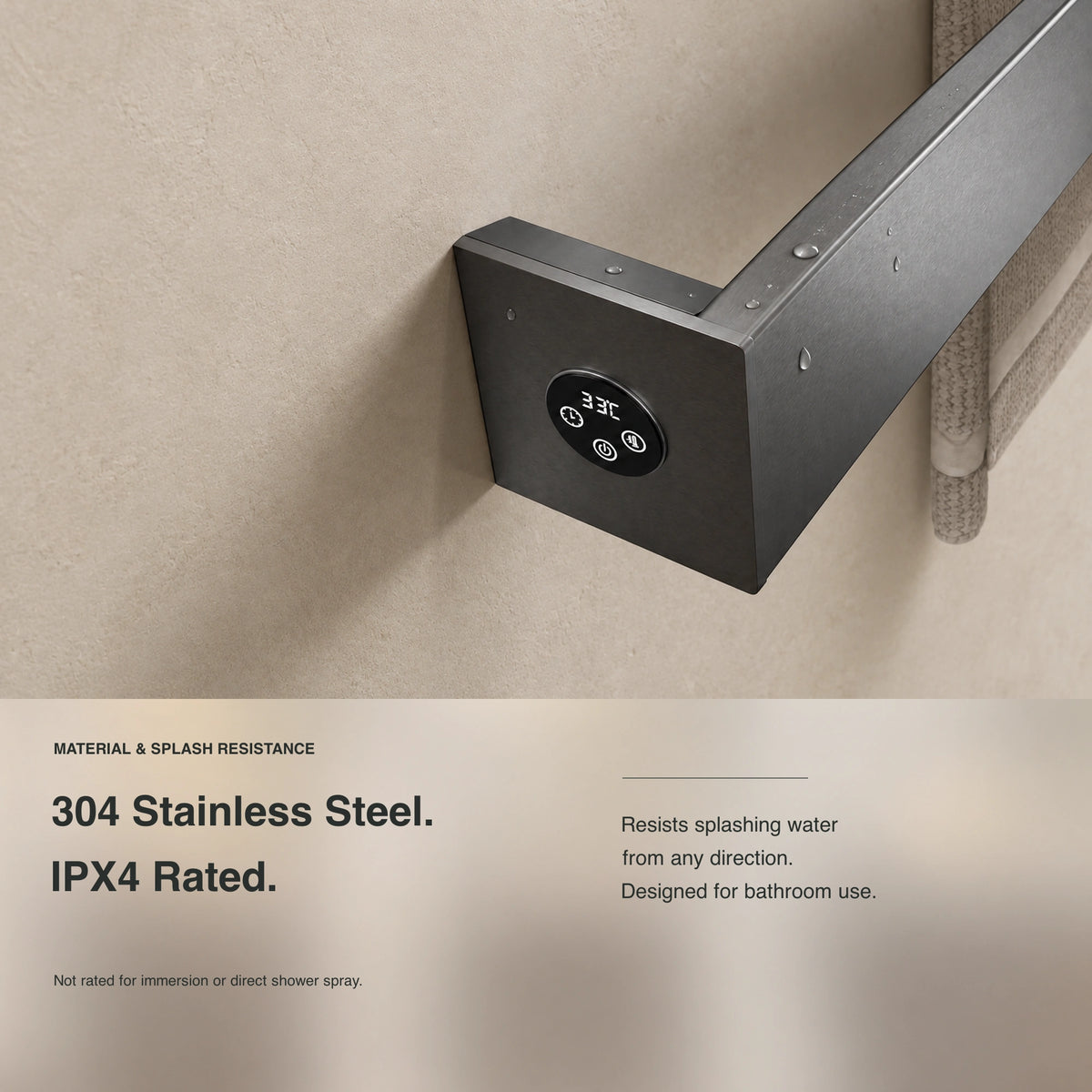 Inyouths Graphene smart heated towel rack material and splash resistant details