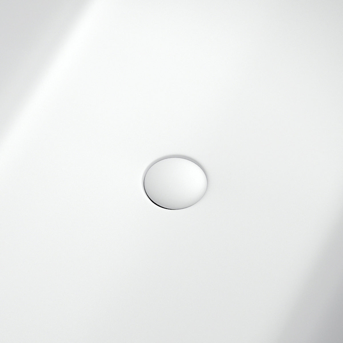 LUNARA freestanding solid surface soaking bathtub with smooth white oval overflow drain detail