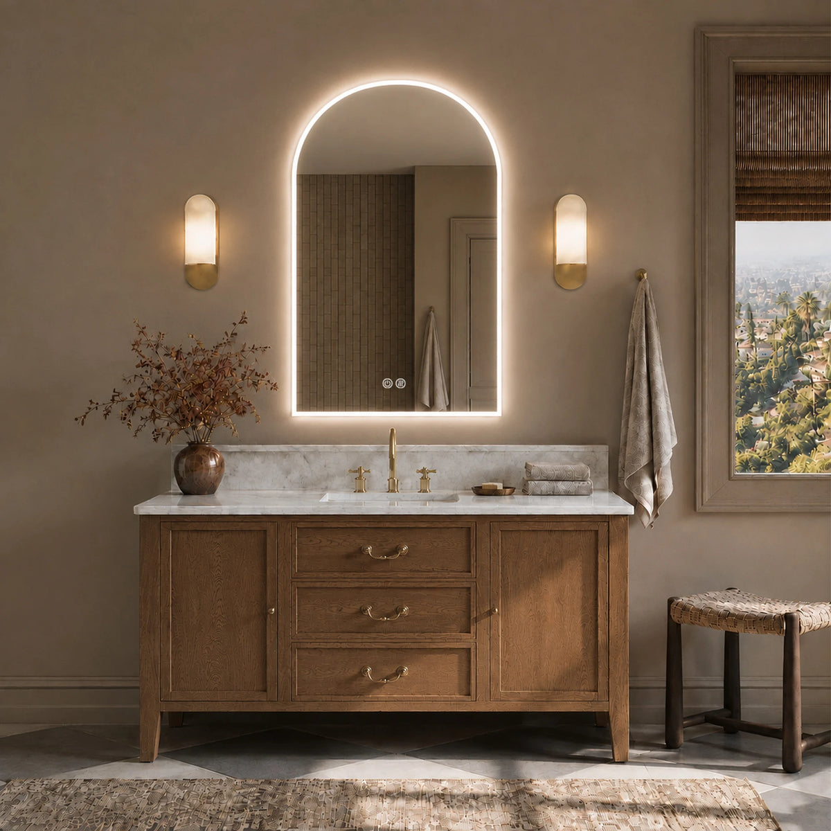 MIRANDA Arched Backlit LED Bathroom Mirror, 24 x 36 Inches - lifestyle scene 1